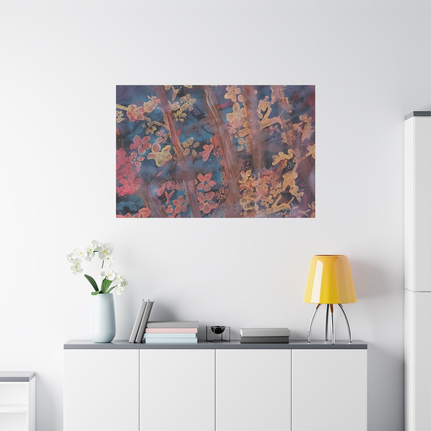 Abstract Floral Canvas Print — Moody Pink & Blue Stretched Wall Art