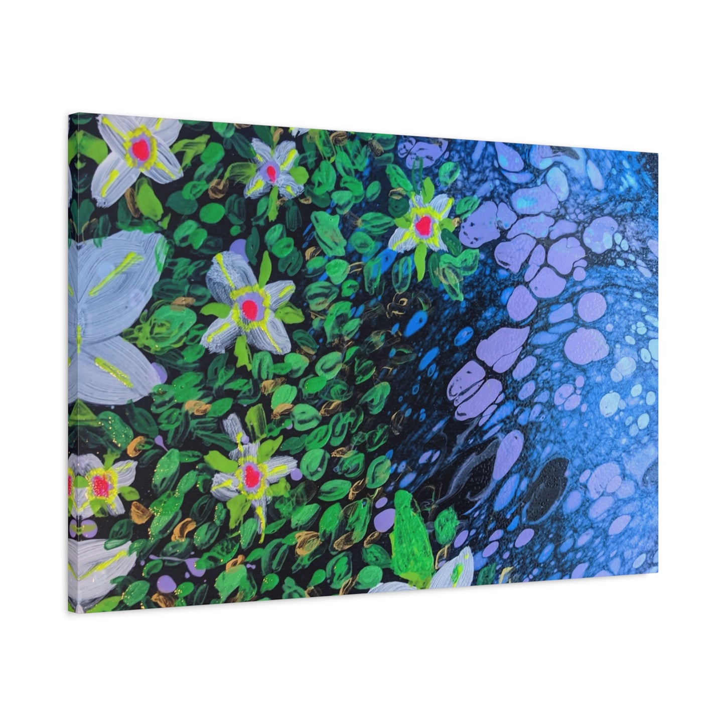 Floetrol&Flowers -  Reef Matte Canvas Wall Art — Blue & Green Abstract Flower Painting