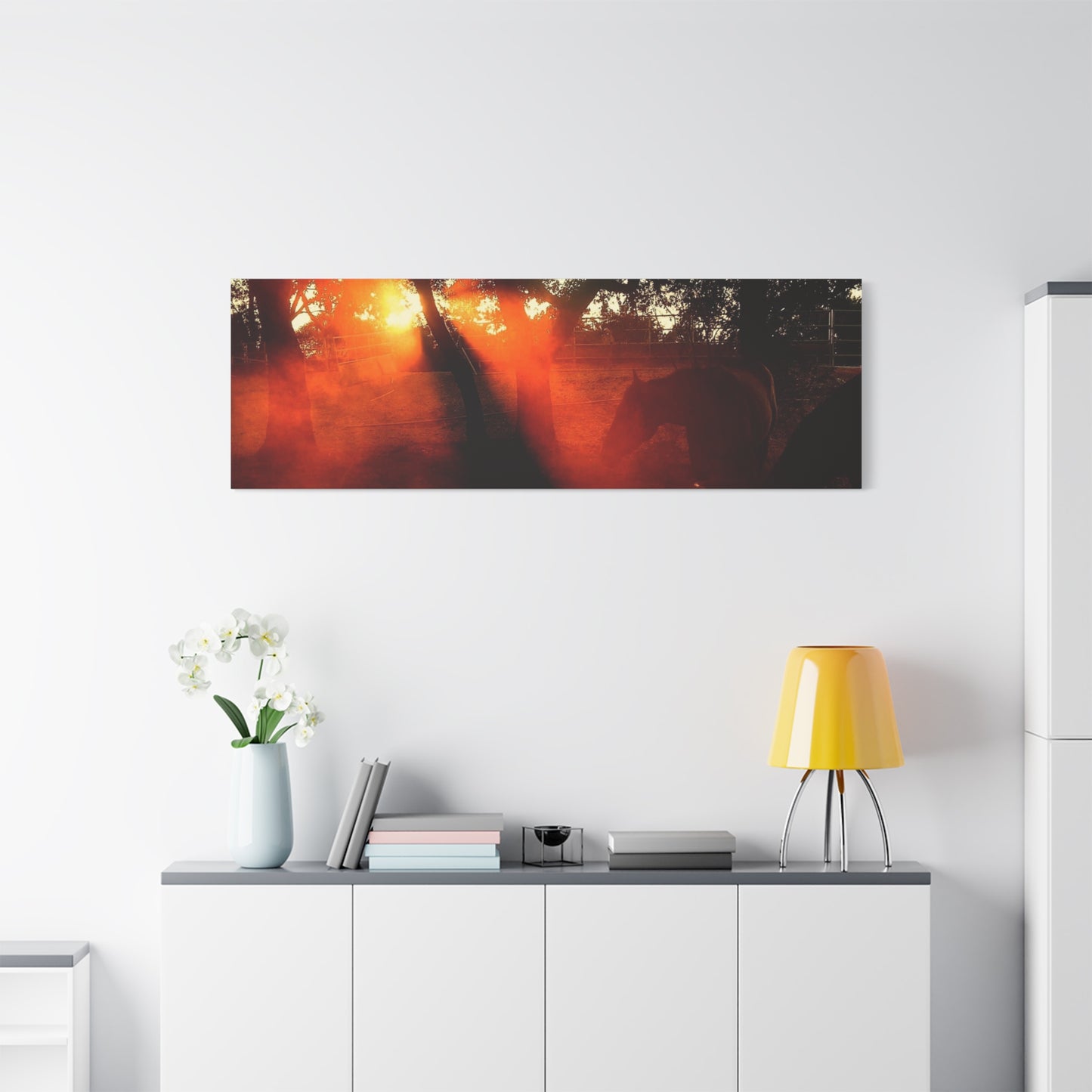 Sunset Forest Matte Canvas Wall Art — Dramatic Orange Light Photography