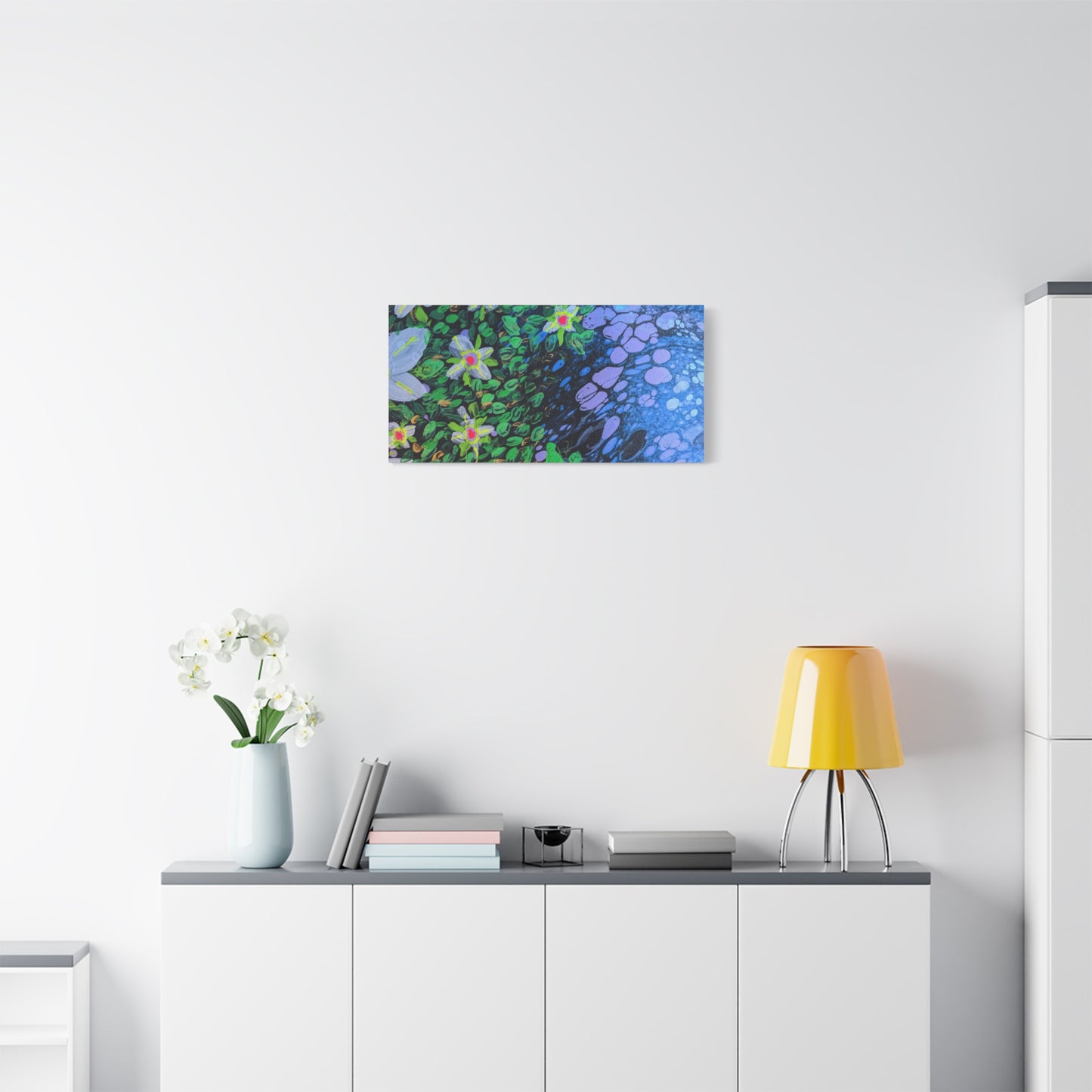 Floetrol&Flowers -  Reef Matte Canvas Wall Art — Blue & Green Abstract Flower Painting