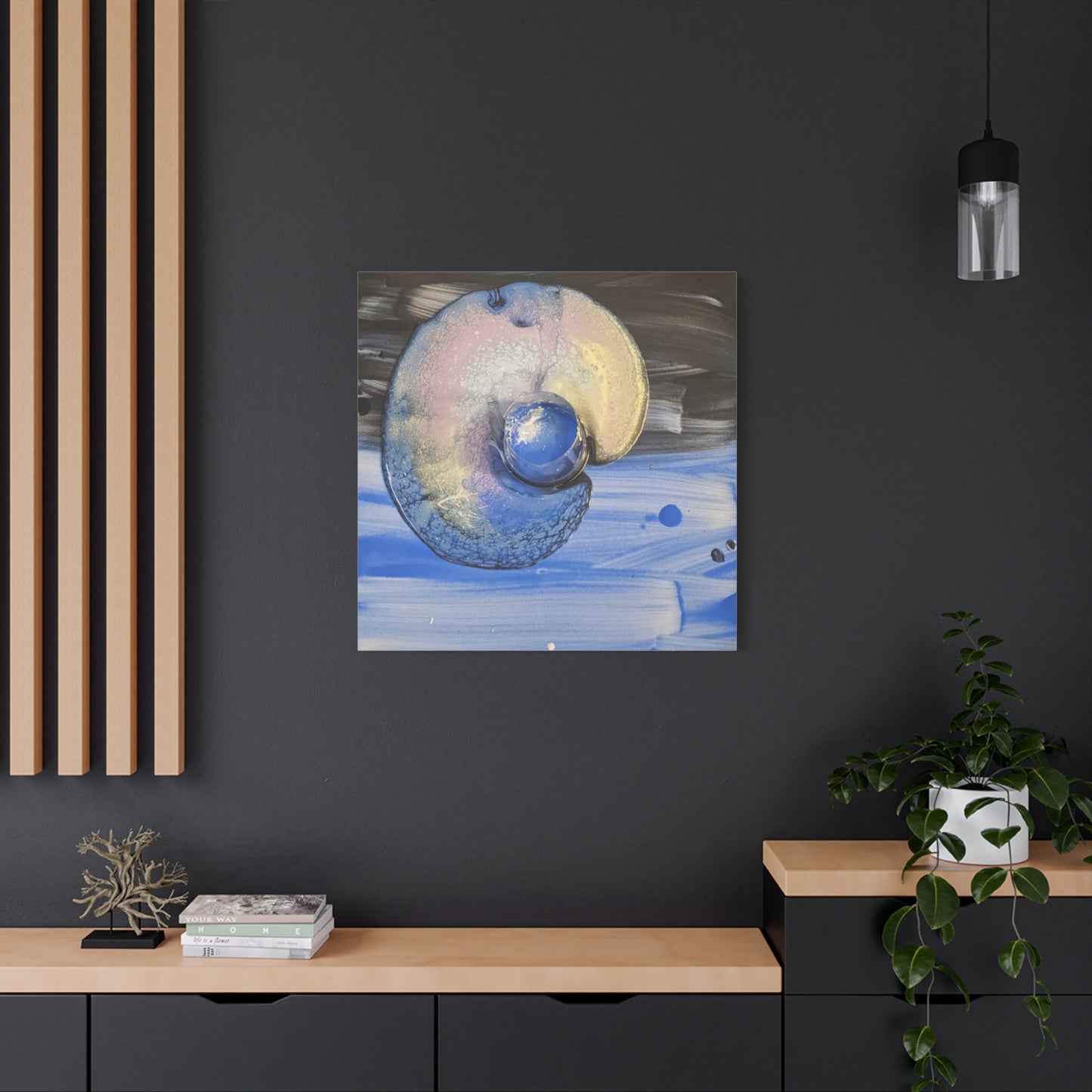 the nautilus - Abstract Blue Spiral Matte Canvas Art - Nautical Coastal Wall Decor