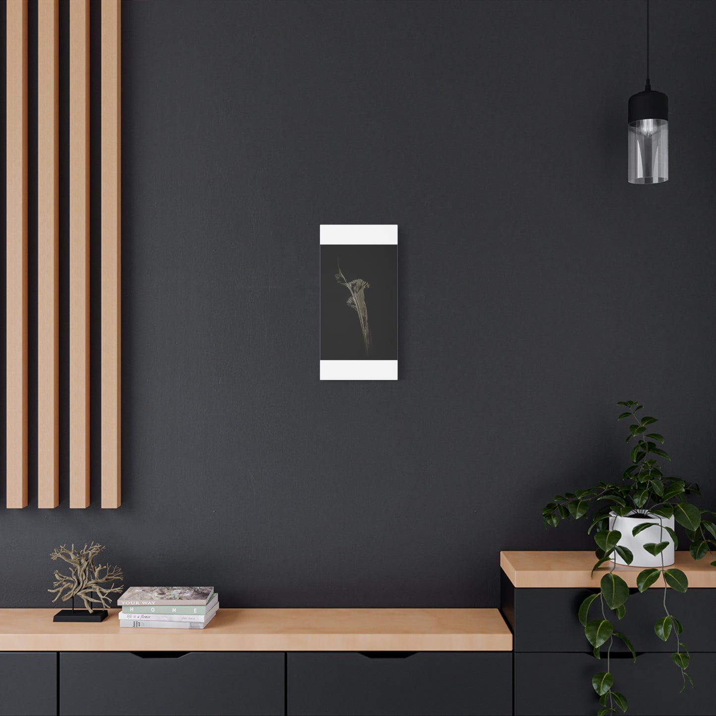 Calla Lilly - Minimalist Botanical Canvas Print — Monochrome Flower Art on Black Matte
