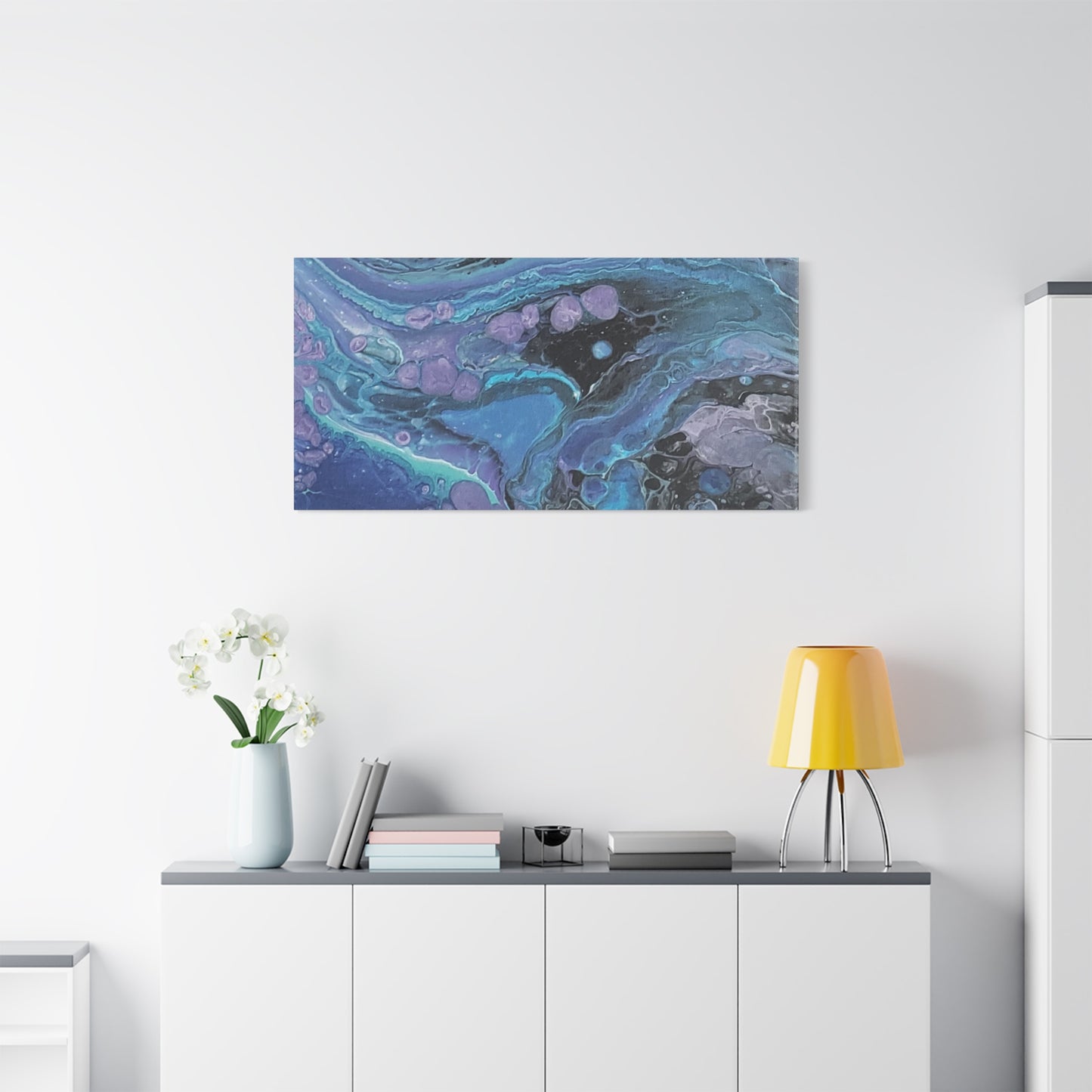 Abstract Ocean Wave Matte Canvas Print — Blue & Purple Fluid Art, Stretched 1.25"