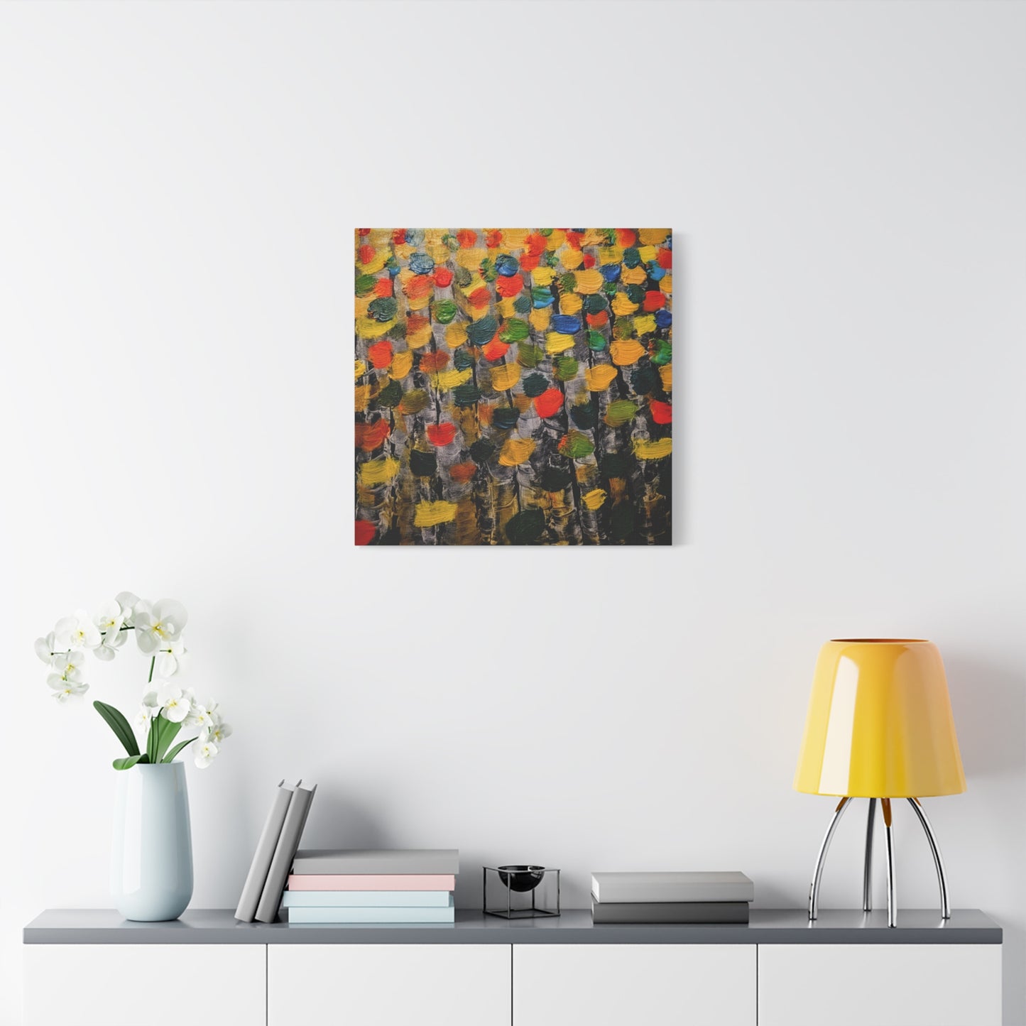 birch trees with color strokes - Abstract Color Bloom Matte Canvas Wall Art — Stretched 1.25"