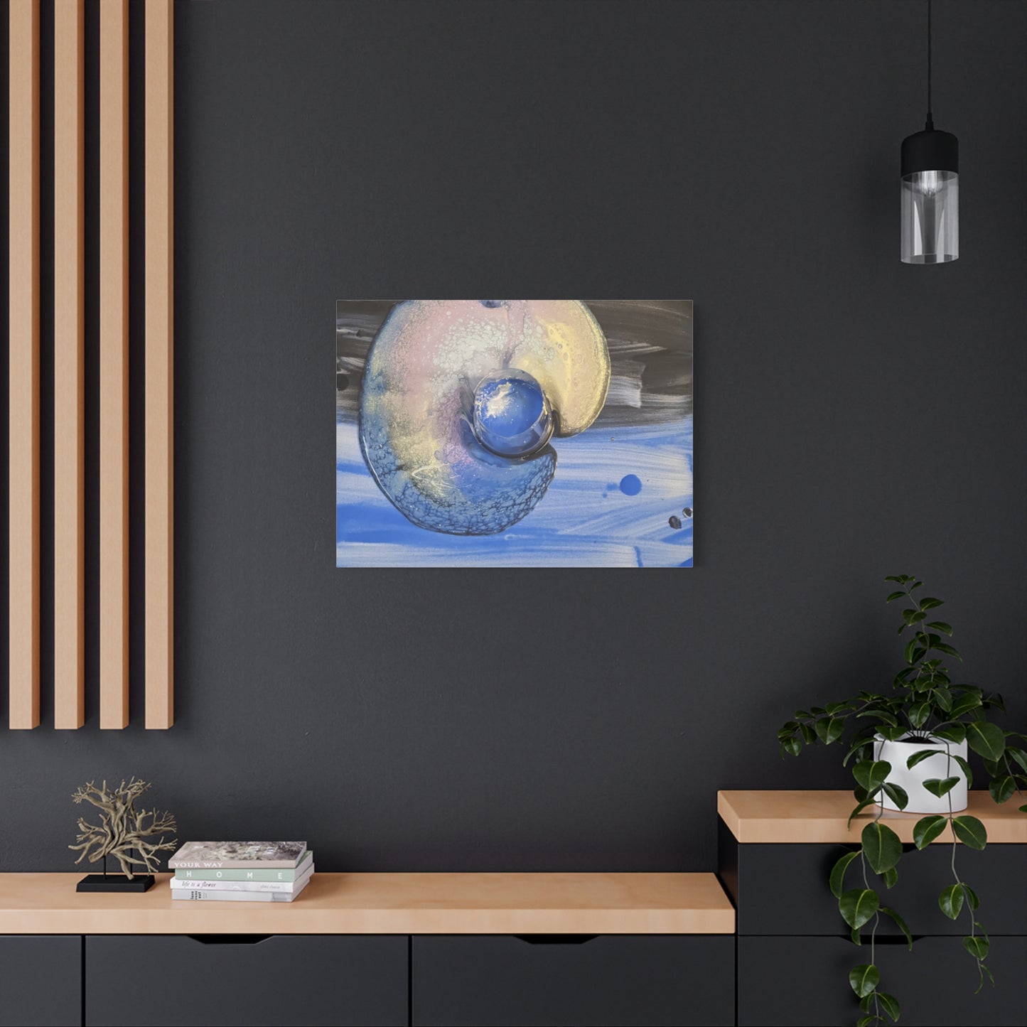 the nautilus - Abstract Blue Spiral Matte Canvas Art - Nautical Coastal Wall Decor