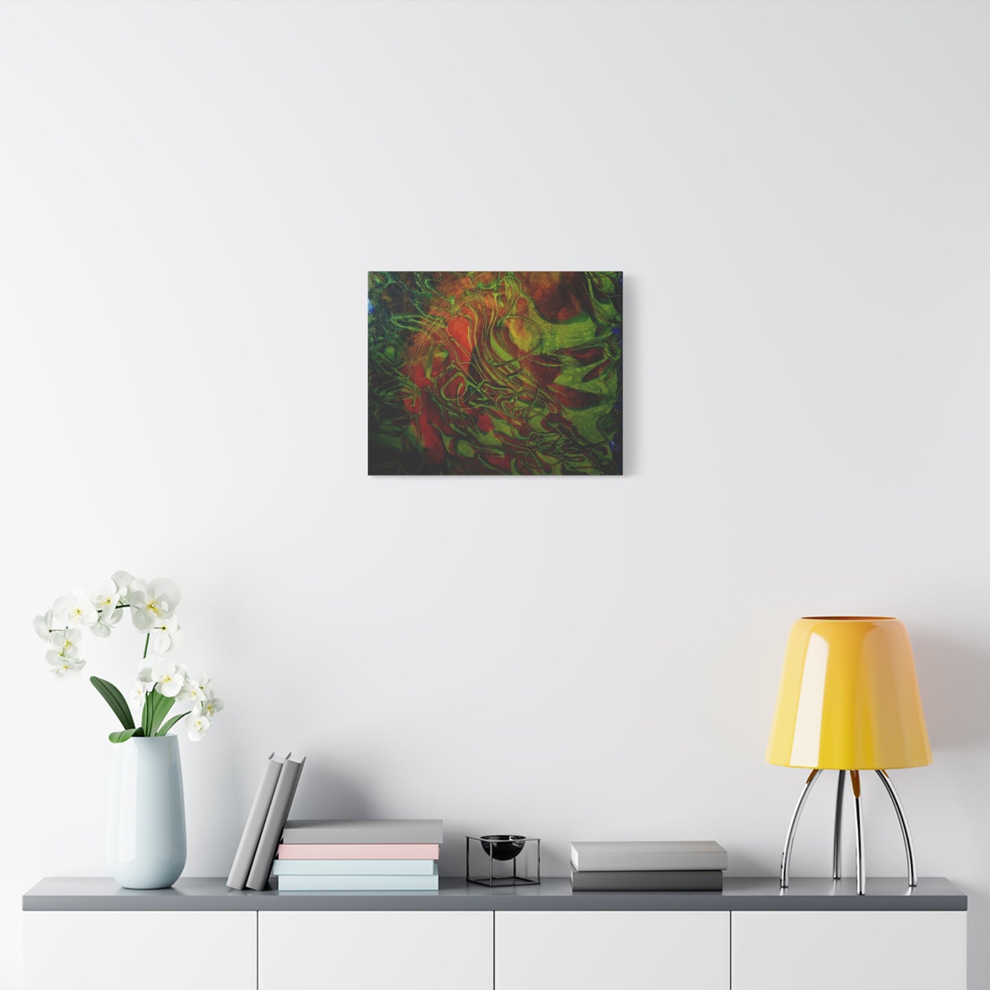 Abstract Green & Red Fluid Art Canvas Print