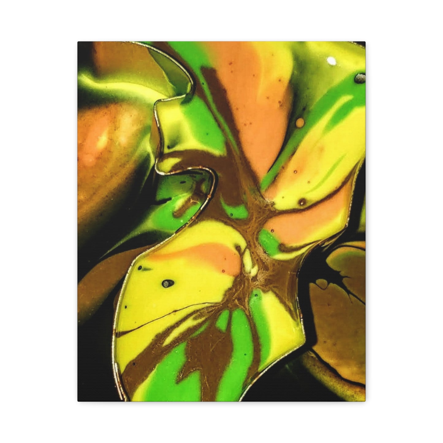 Abstract Green & Gold Fluid Art Matte Canvas Print (Stretched)