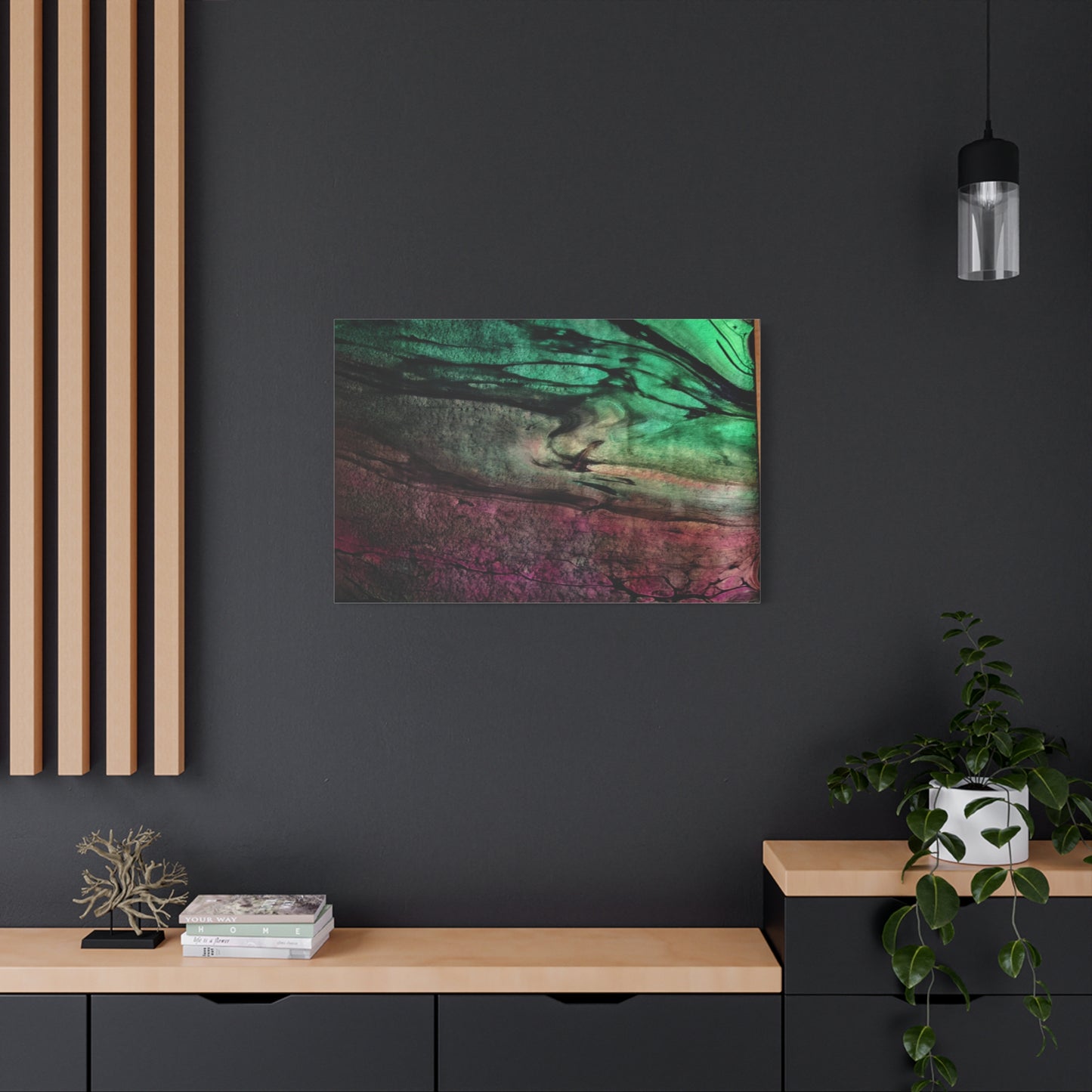 flame tempered pour - Abstract Teal & Magenta Canvas Wall Art — Matte Stretched 1.25"