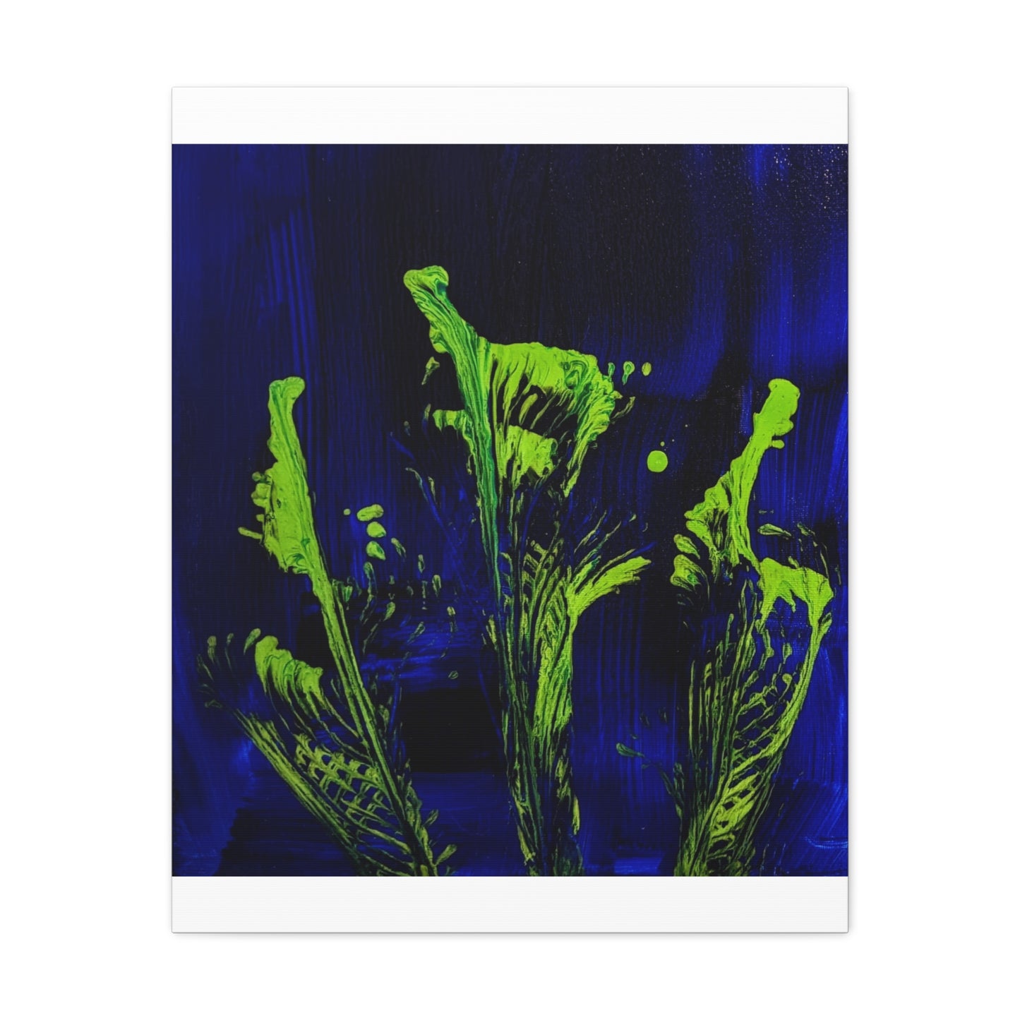 calla_lillies_pt.2 - Neon Floral Abstract Canvas Print — Blue & Lime Stretched Wall Art