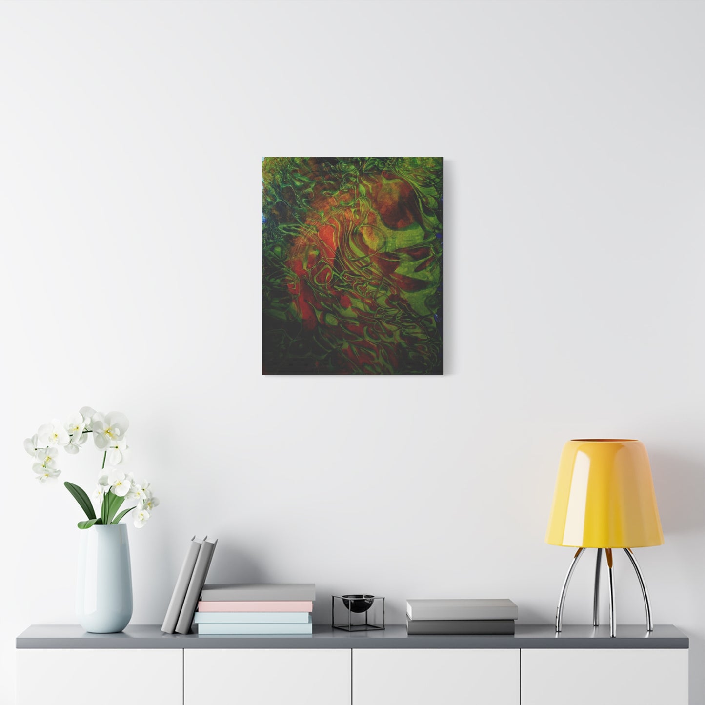 Abstract Green & Red Fluid Art Canvas Print