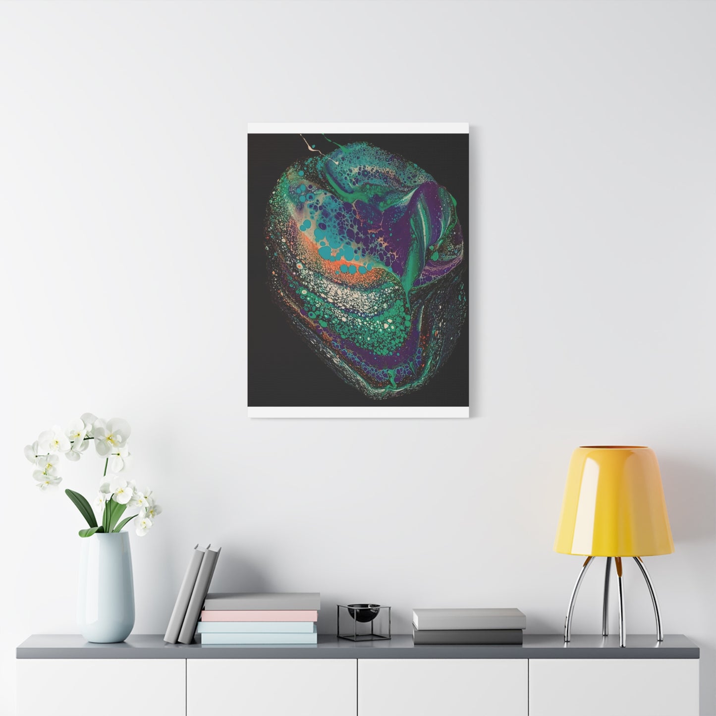 Abstract Fluid Art Canvas Print — Teal, Purple & Gold Swirl Matte Stretched Wall Art