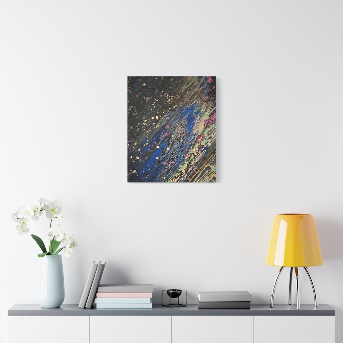 Abstract Splatter Matte Canvas Print — Colorful Fluid Art Wall Decor, Stretched 1.25"