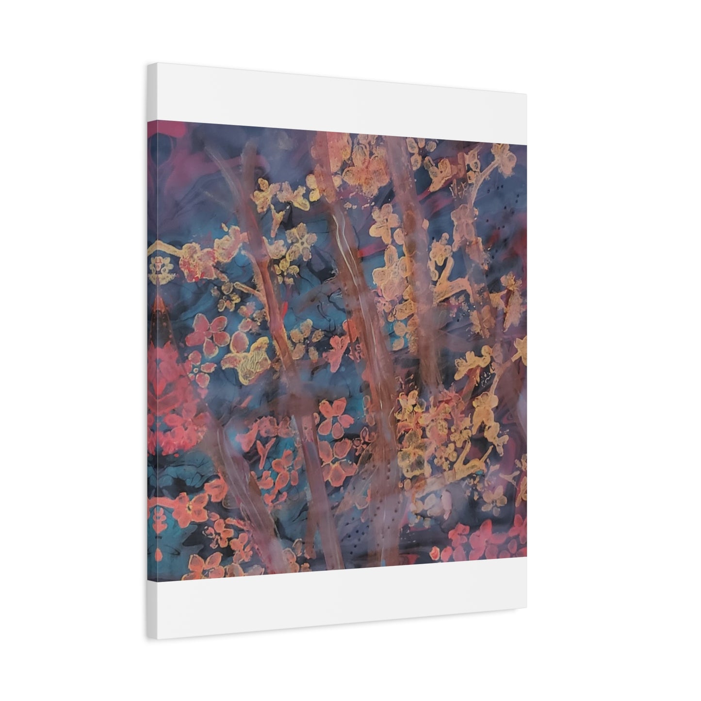 Abstract Floral Canvas Print — Moody Pink & Blue Stretched Wall Art