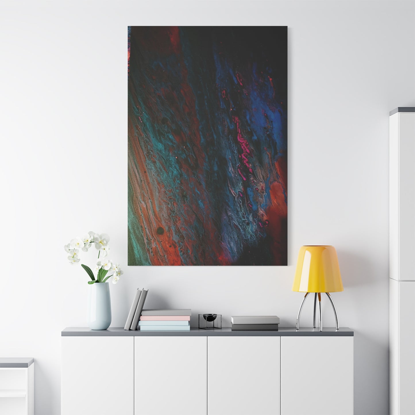 Abstract Fluid Art Canvas Wall Art - Jupiter pour — Vibrant Ocean Night Matte Stretched Canvas