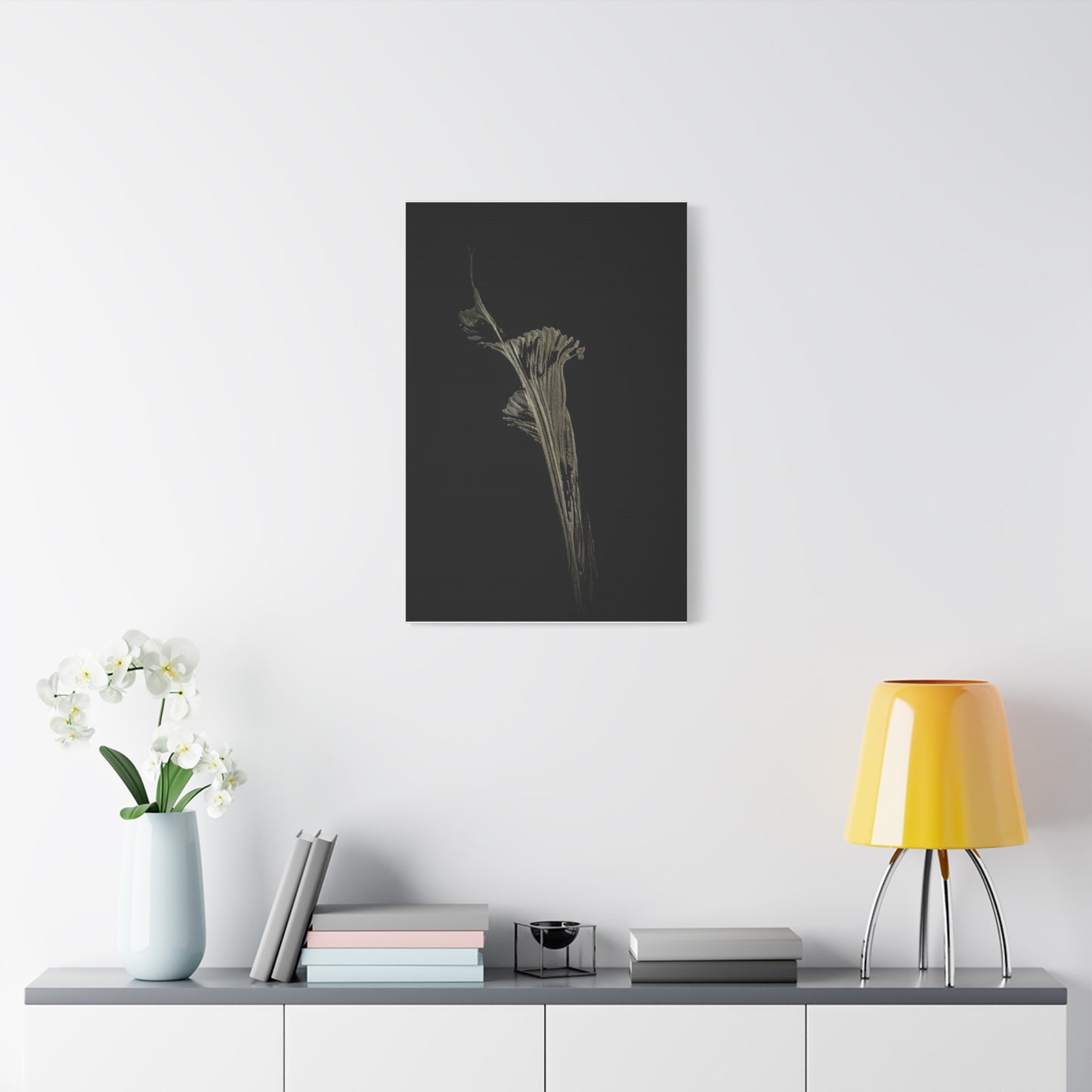 Calla Lilly - Minimalist Botanical Canvas Print — Monochrome Flower Art on Black Matte