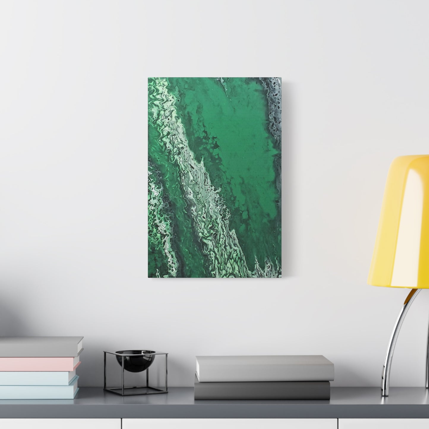 Emerald Wave Abstract Canvas Print — Matte Stretched Wall Art