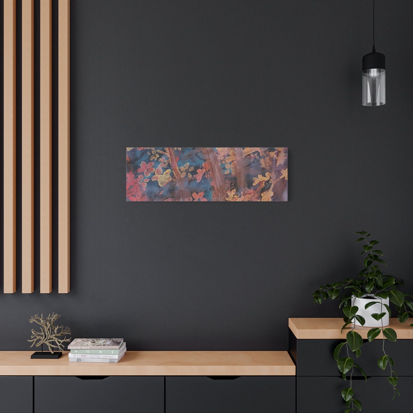 Abstract Floral Canvas Print — Moody Pink & Blue Stretched Wall Art