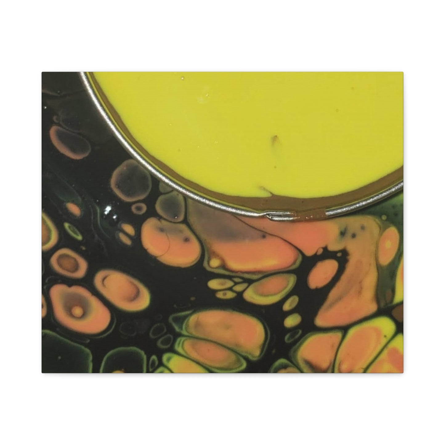 Abstract Fluid Art Canvas Print — Yellow & Black Cell Pour