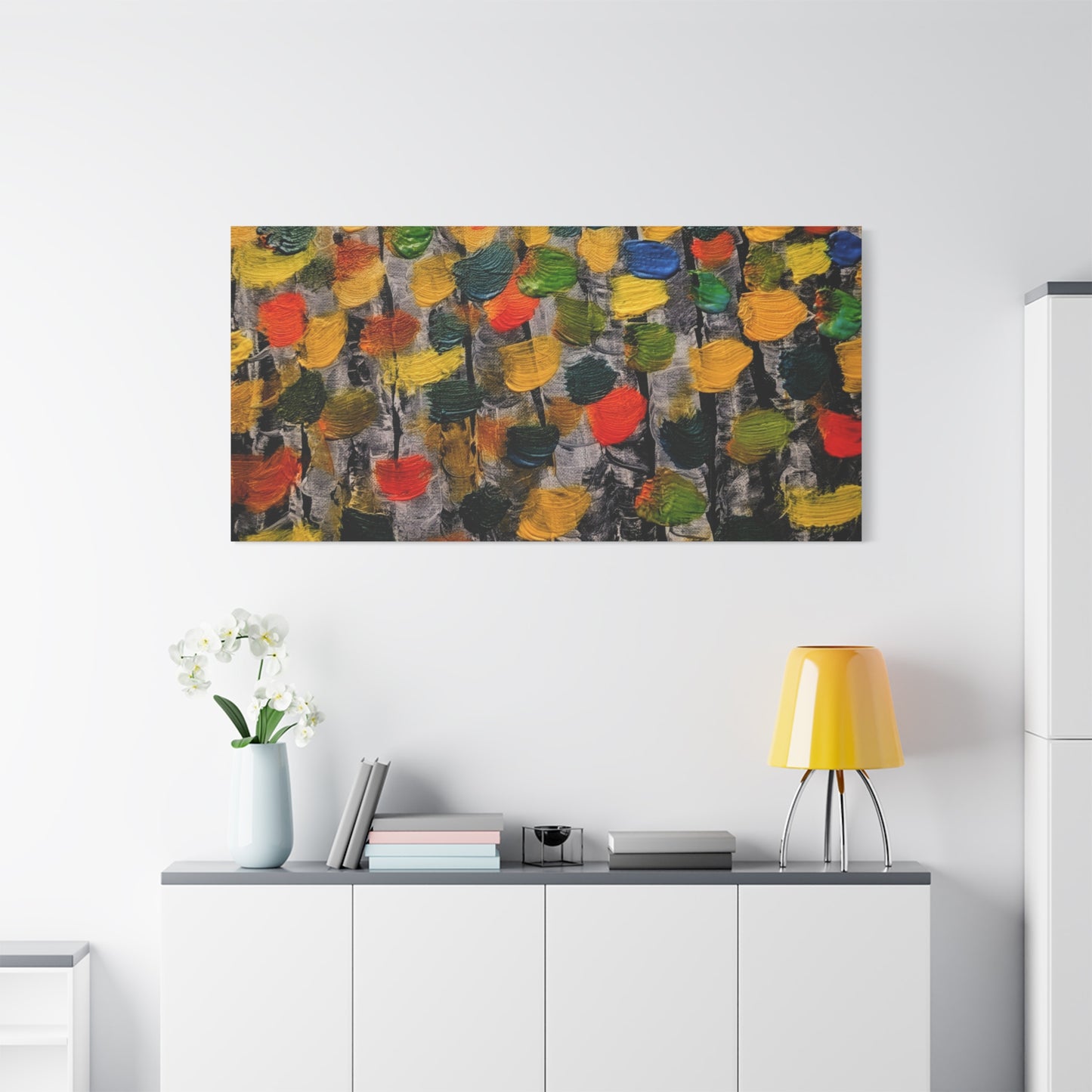 birch trees with color strokes - Abstract Color Bloom Matte Canvas Wall Art — Stretched 1.25"