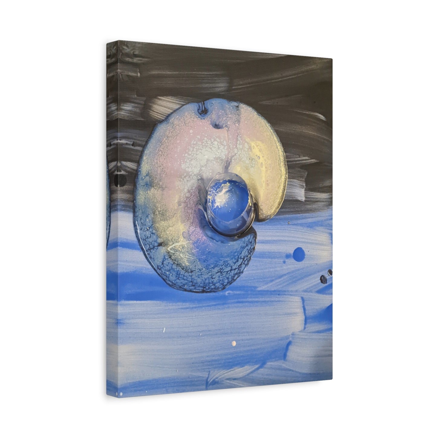 the nautilus - Abstract Blue Spiral Matte Canvas Art - Nautical Coastal Wall Decor