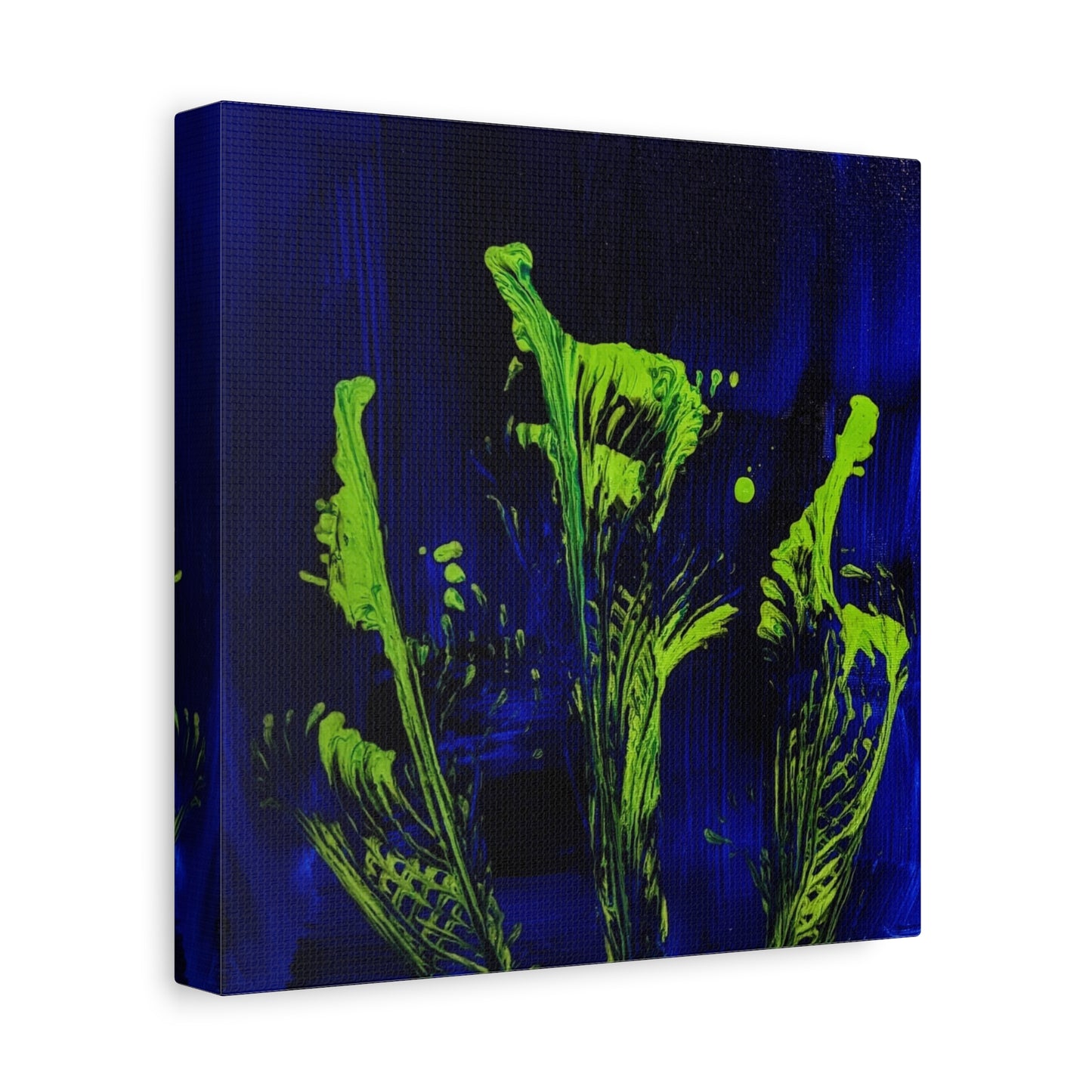 calla_lillies_pt.2 - Neon Floral Abstract Canvas Print — Blue & Lime Stretched Wall Art