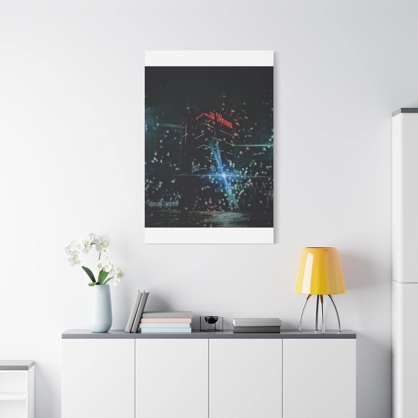 matrix @night Canvas Print — Moody Rainy Urban Wall Art (Matte Stretched)