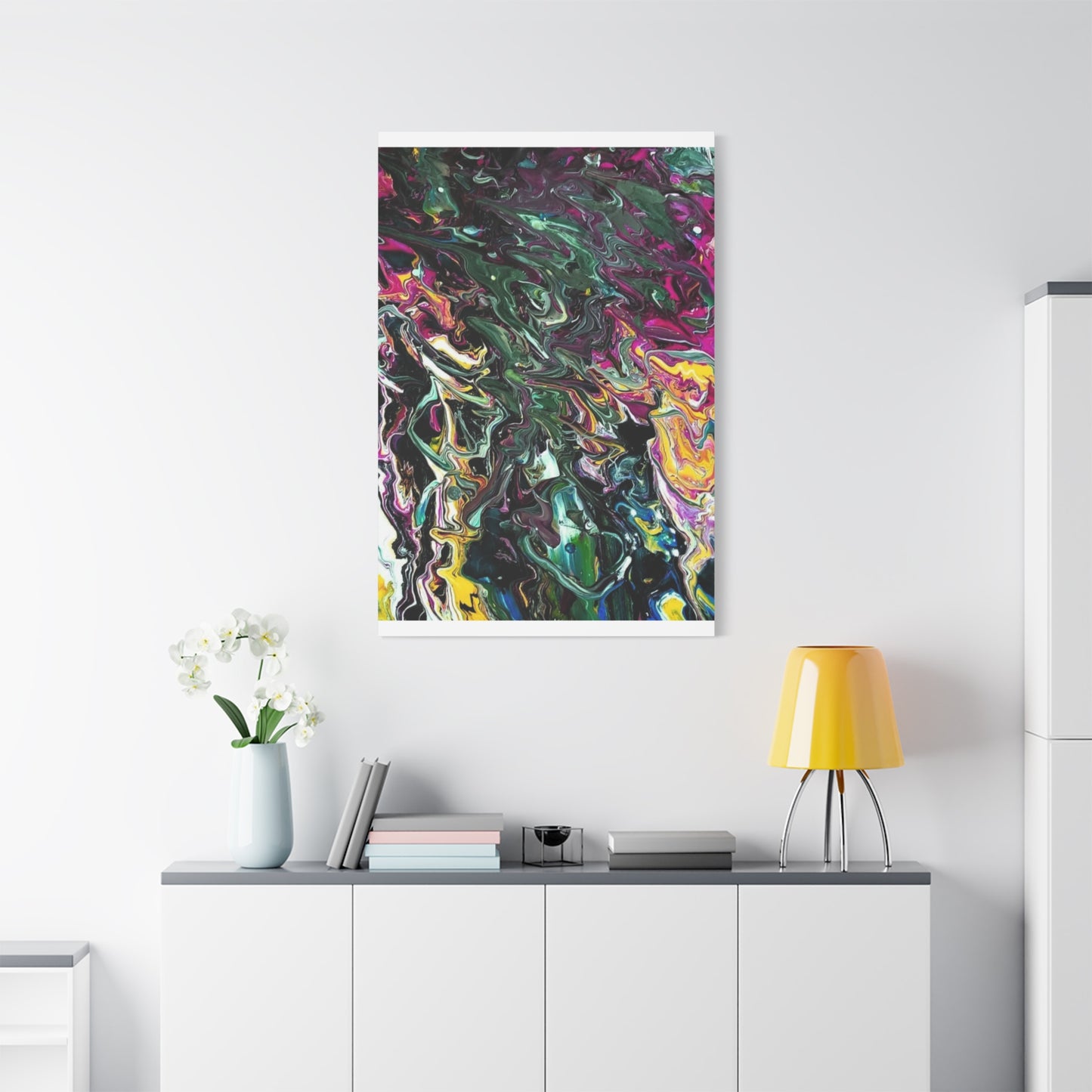 chaos in the garden - Abstract Fluid Art Matte Canvas Print - Colorful Swirl Wall Art