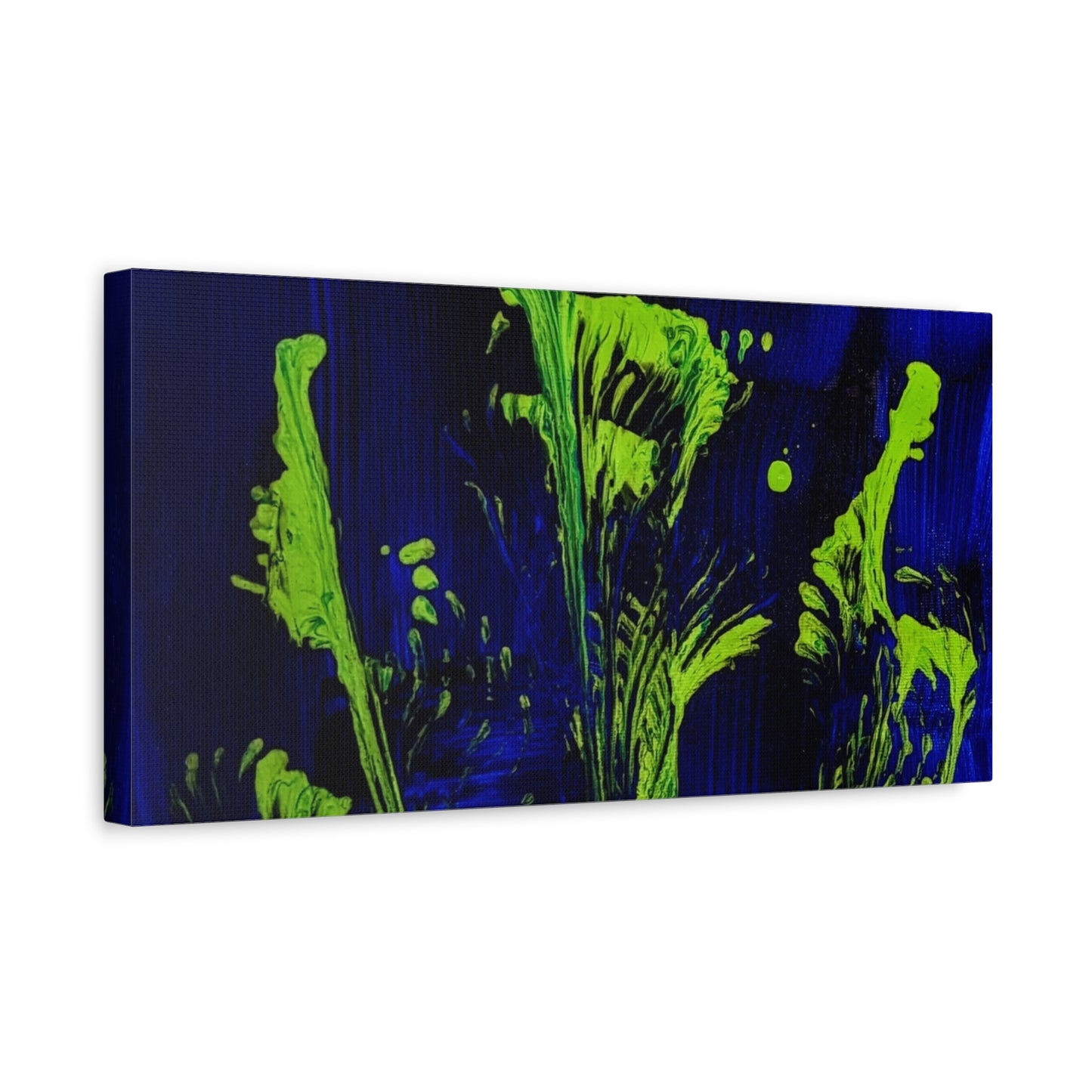 calla_lillies_pt.2 - Neon Floral Abstract Canvas Print — Blue & Lime Stretched Wall Art