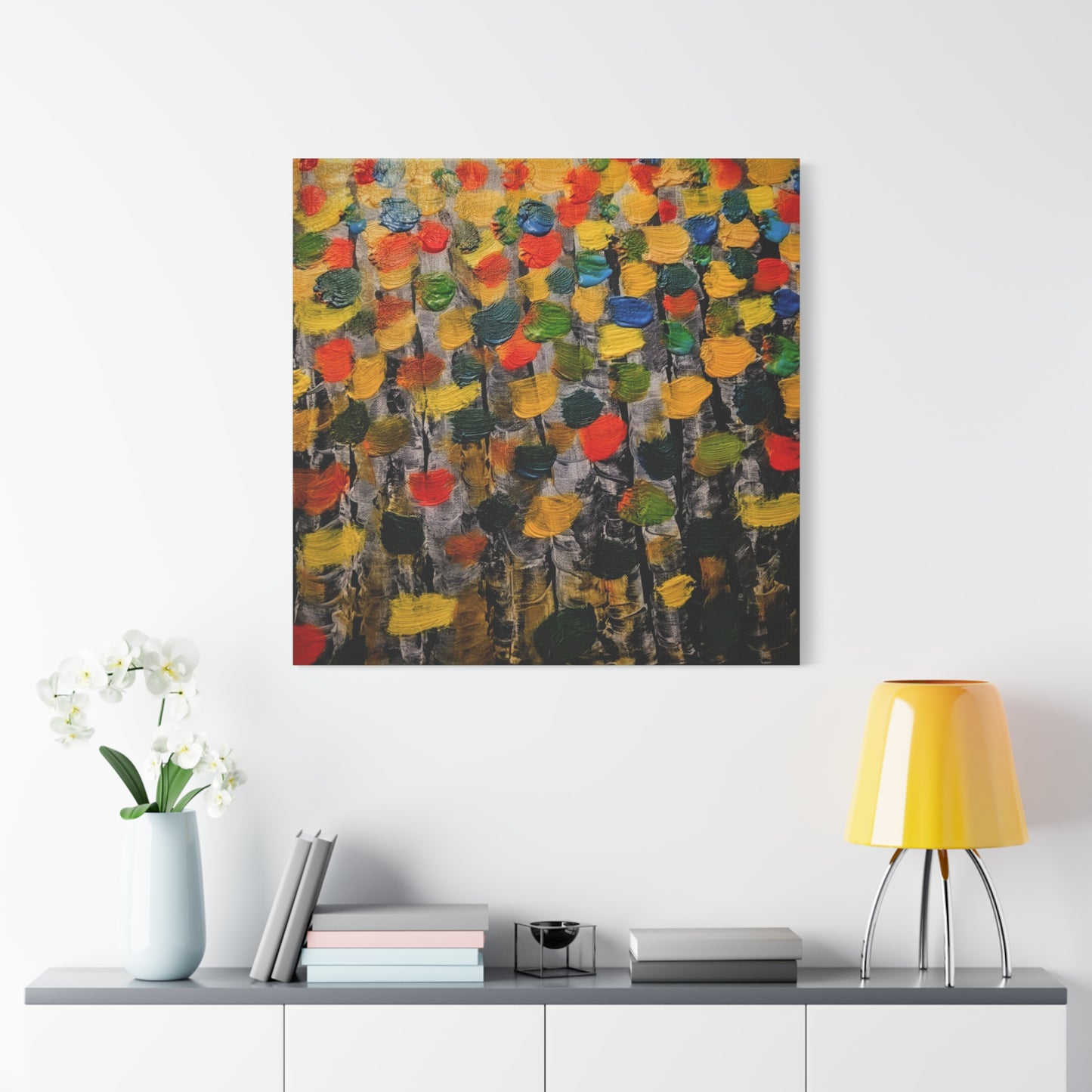 birch trees with color strokes - Abstract Color Bloom Matte Canvas Wall Art — Stretched 1.25"