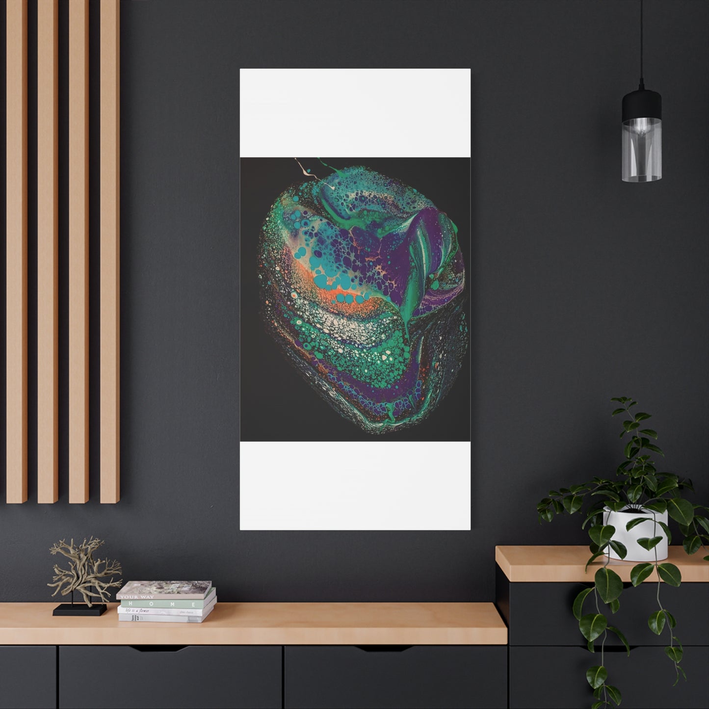 Abstract Fluid Art Canvas Print — Teal, Purple & Gold Swirl Matte Stretched Wall Art