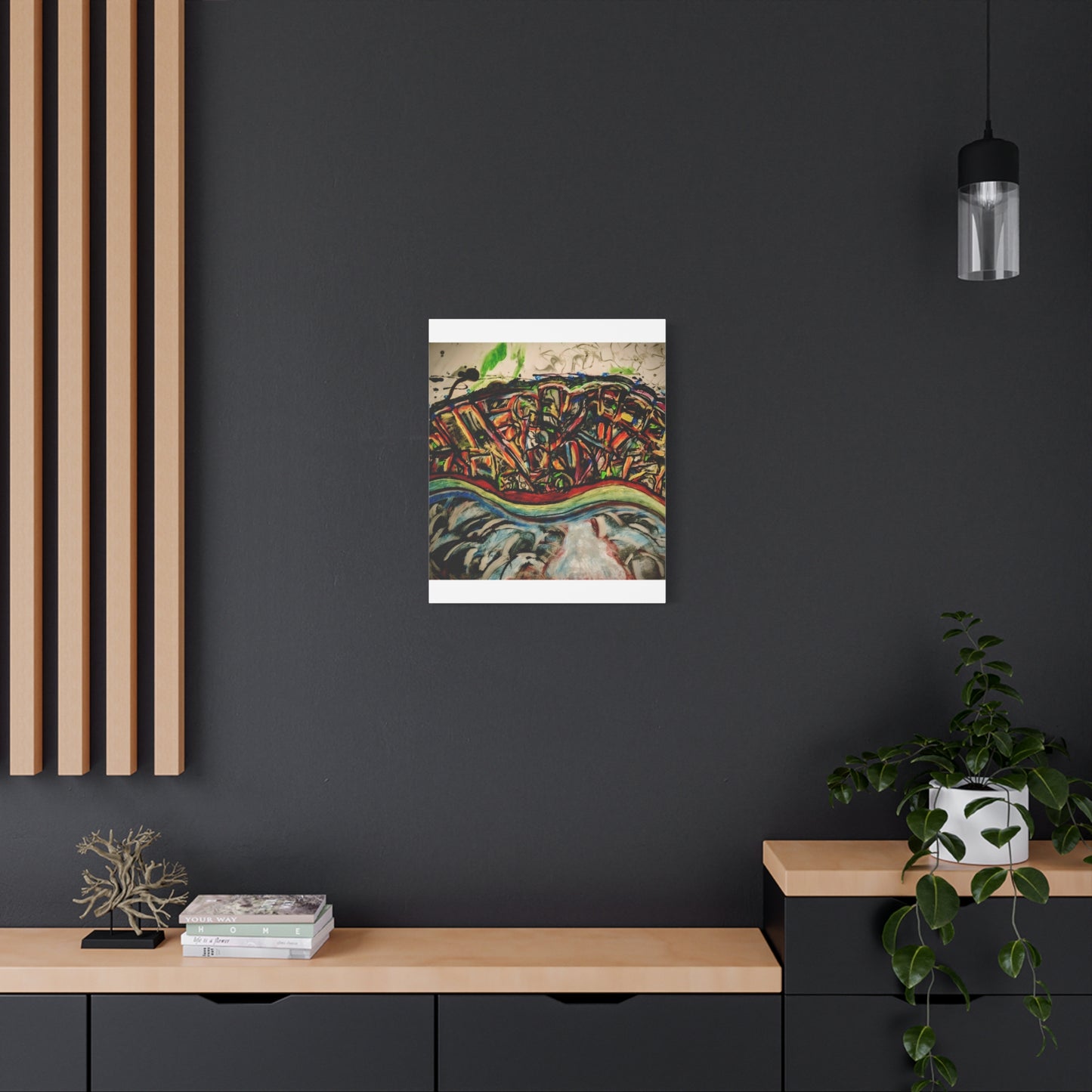 Acrylic_inequalities - Abstract Coastal Cityscape Canvas — Vibrant Ocean Wave Wall Art