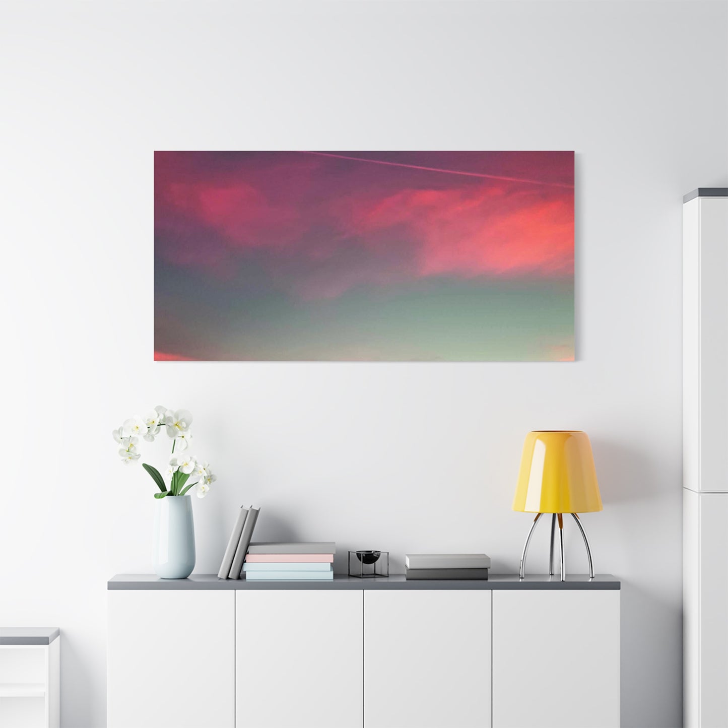 pink sky at morning - Horizon Matte Canvas Print — Vibrant Pink & Teal Sky Wall Art, Stretched 1.25"