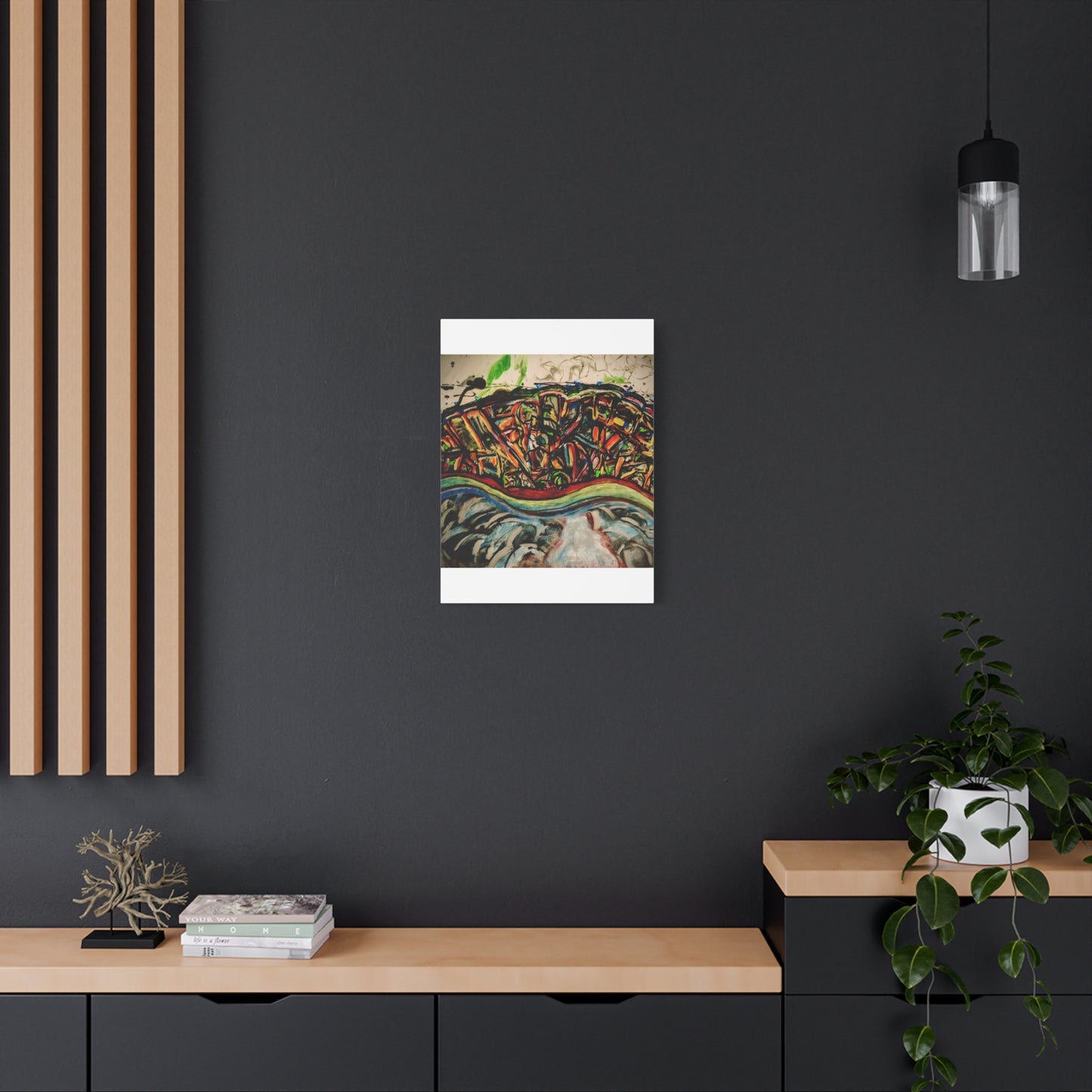 Acrylic_inequalities - Abstract Coastal Cityscape Canvas — Vibrant Ocean Wave Wall Art