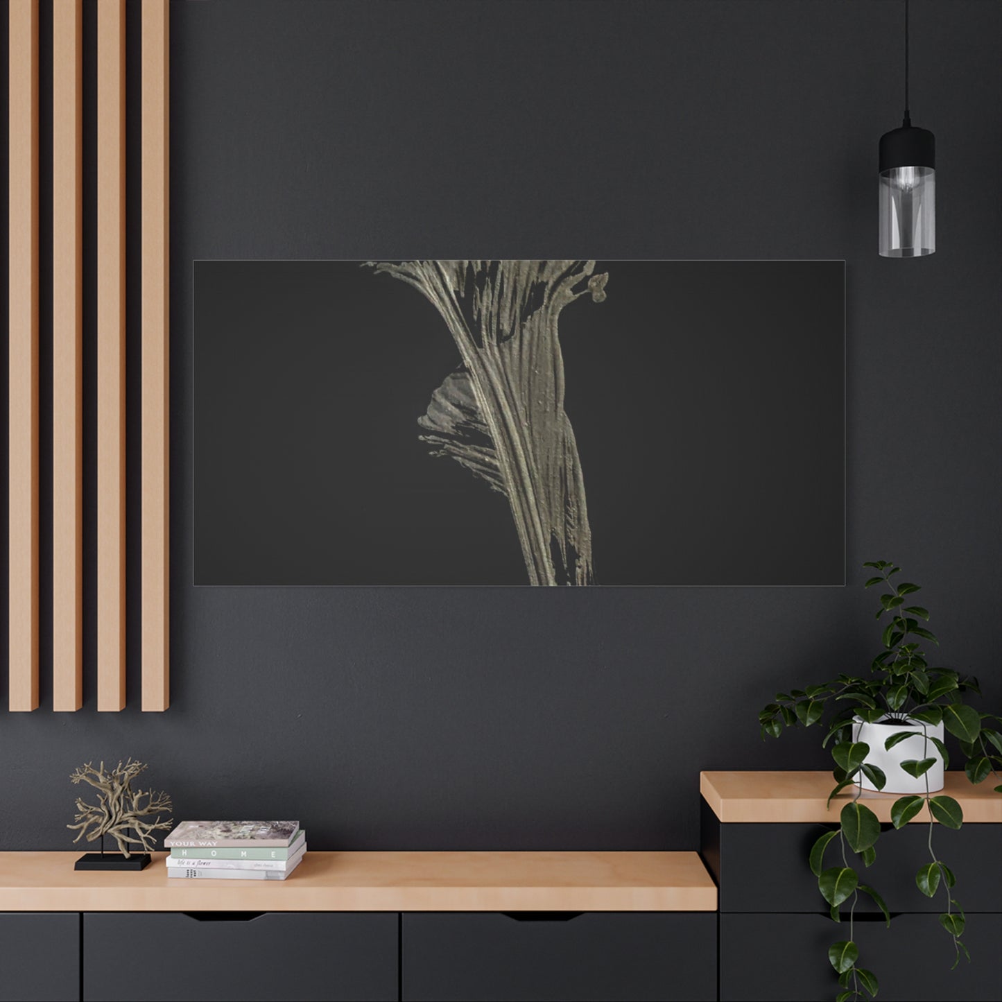 Calla Lilly - Minimalist Botanical Canvas Print — Monochrome Flower Art on Black Matte