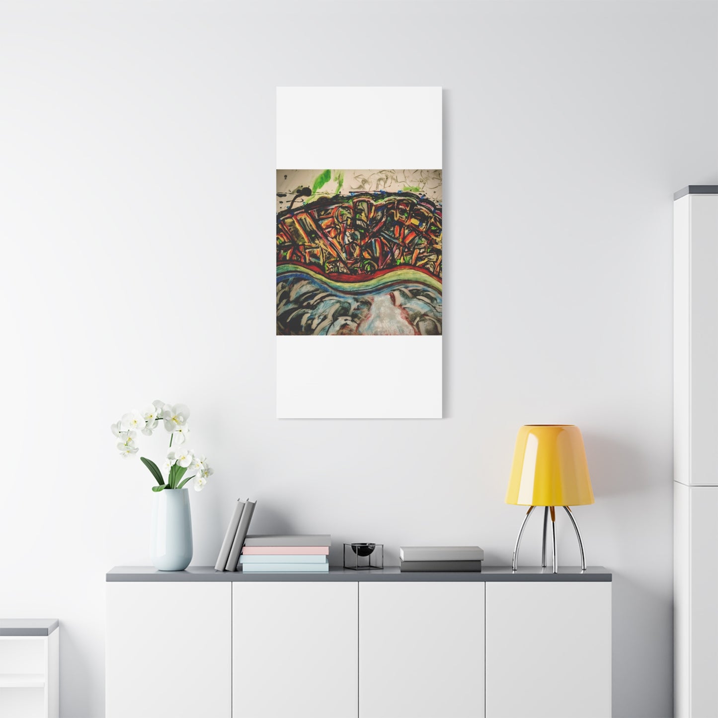 Acrylic_inequalities - Abstract Coastal Cityscape Canvas — Vibrant Ocean Wave Wall Art