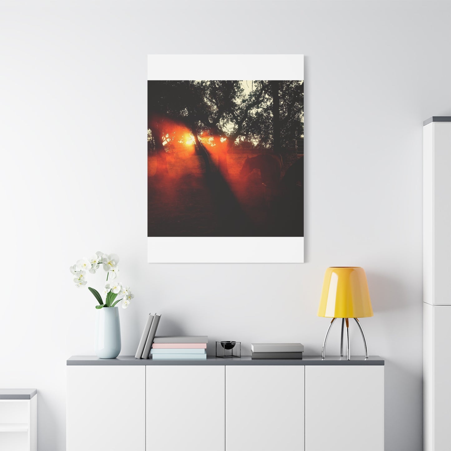 Sunset Forest Matte Canvas Wall Art — Dramatic Orange Light Photography