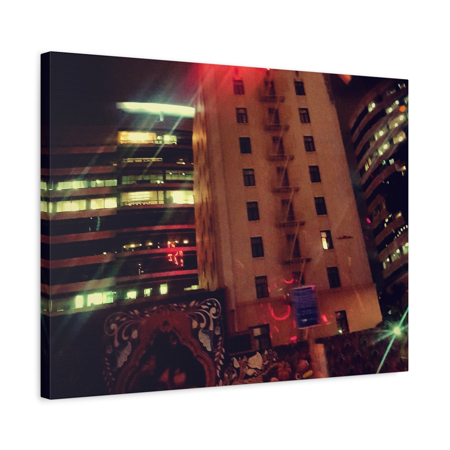 Hotel DeAnza - City Nightscape Canvas Print — Urban Street Art Building Matte Stretched 1.25"