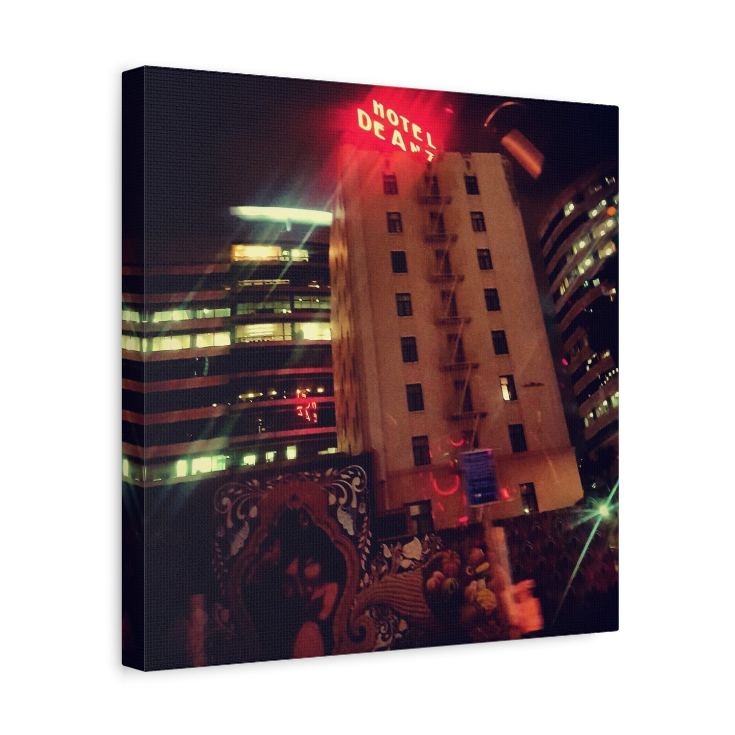 Hotel DeAnza - City Nightscape Canvas Print — Urban Street Art Building Matte Stretched 1.25"