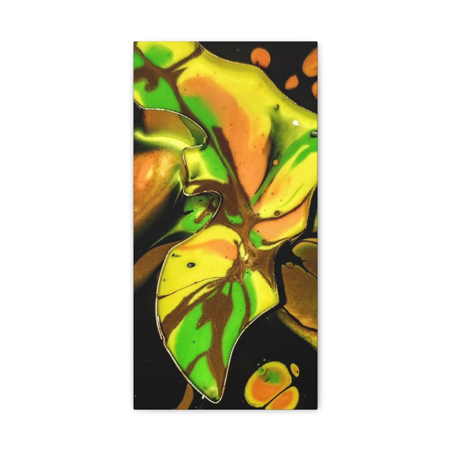 Abstract Green & Gold Fluid Art Matte Canvas Print (Stretched)