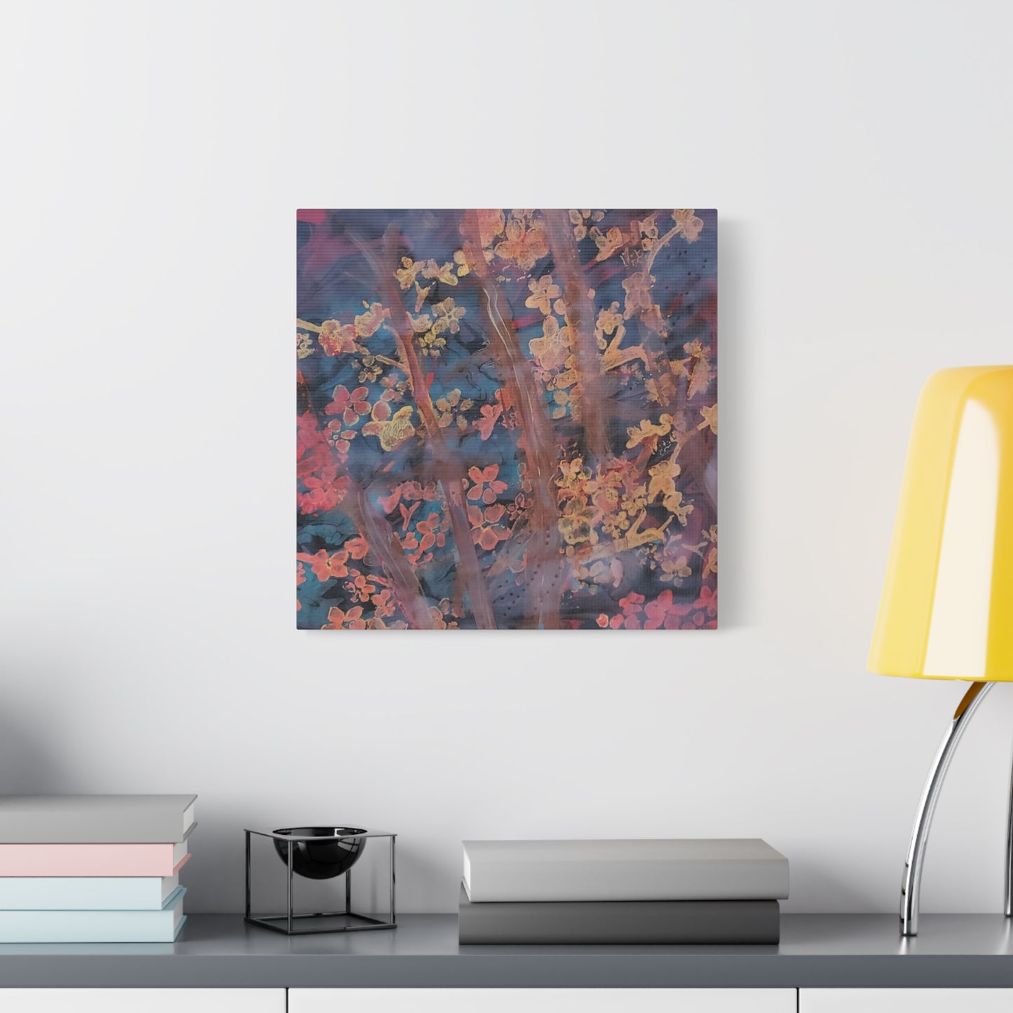 Abstract Floral Canvas Print — Moody Pink & Blue Stretched Wall Art