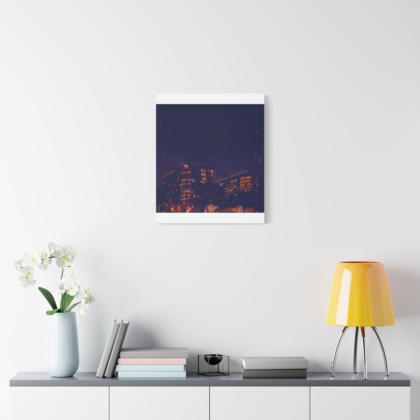 Neon Percipitation @ night - Canvas Print — Moody Urban Wall Art