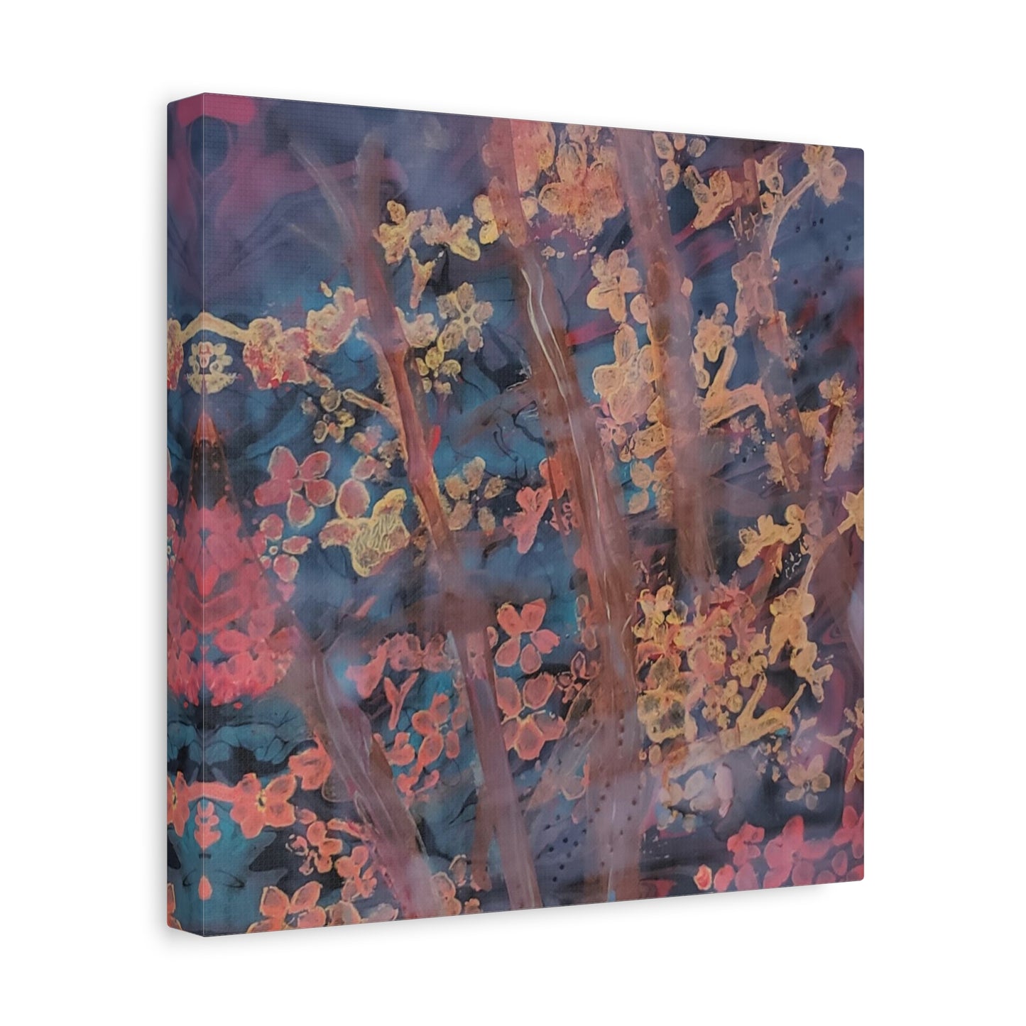 Abstract Floral Canvas Print — Moody Pink & Blue Stretched Wall Art