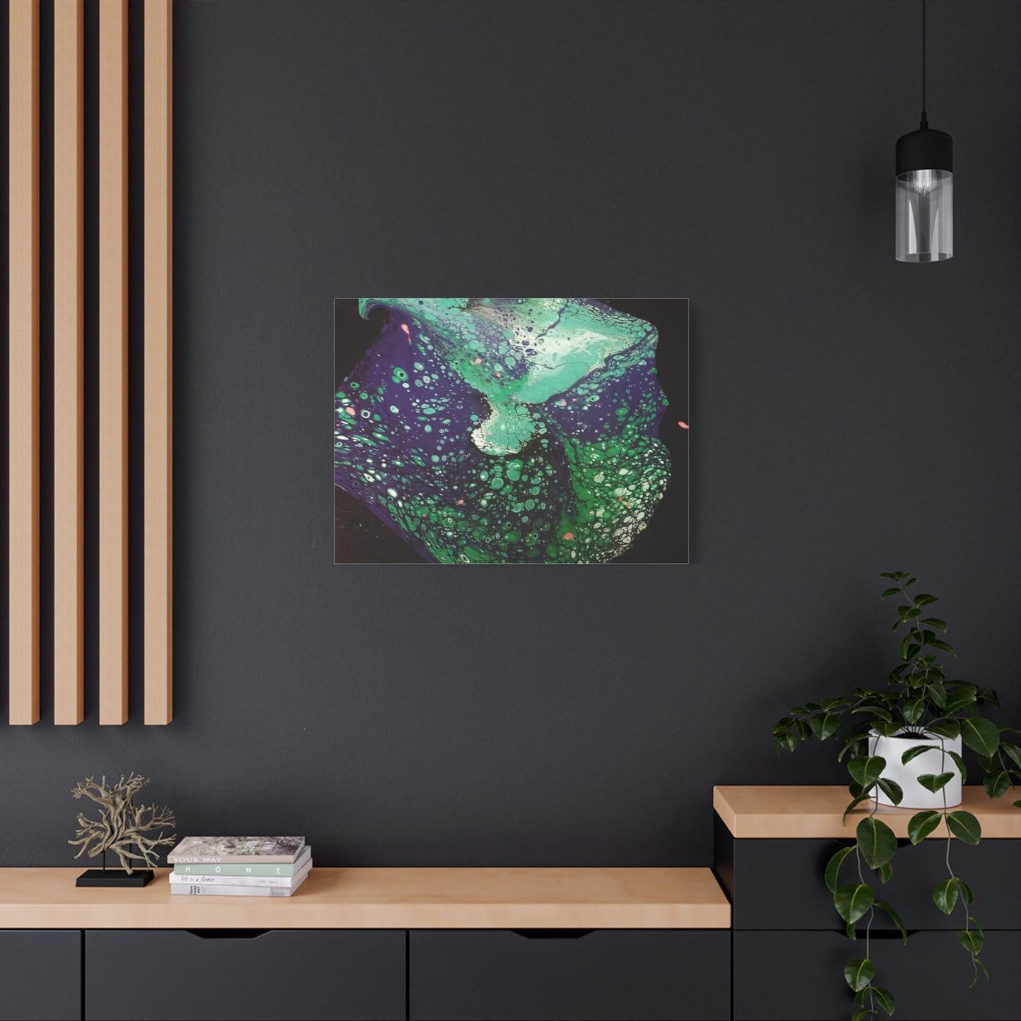 Abstract Green & Teal Fluid Art Canvas Print - Matte Stretched Wall Art