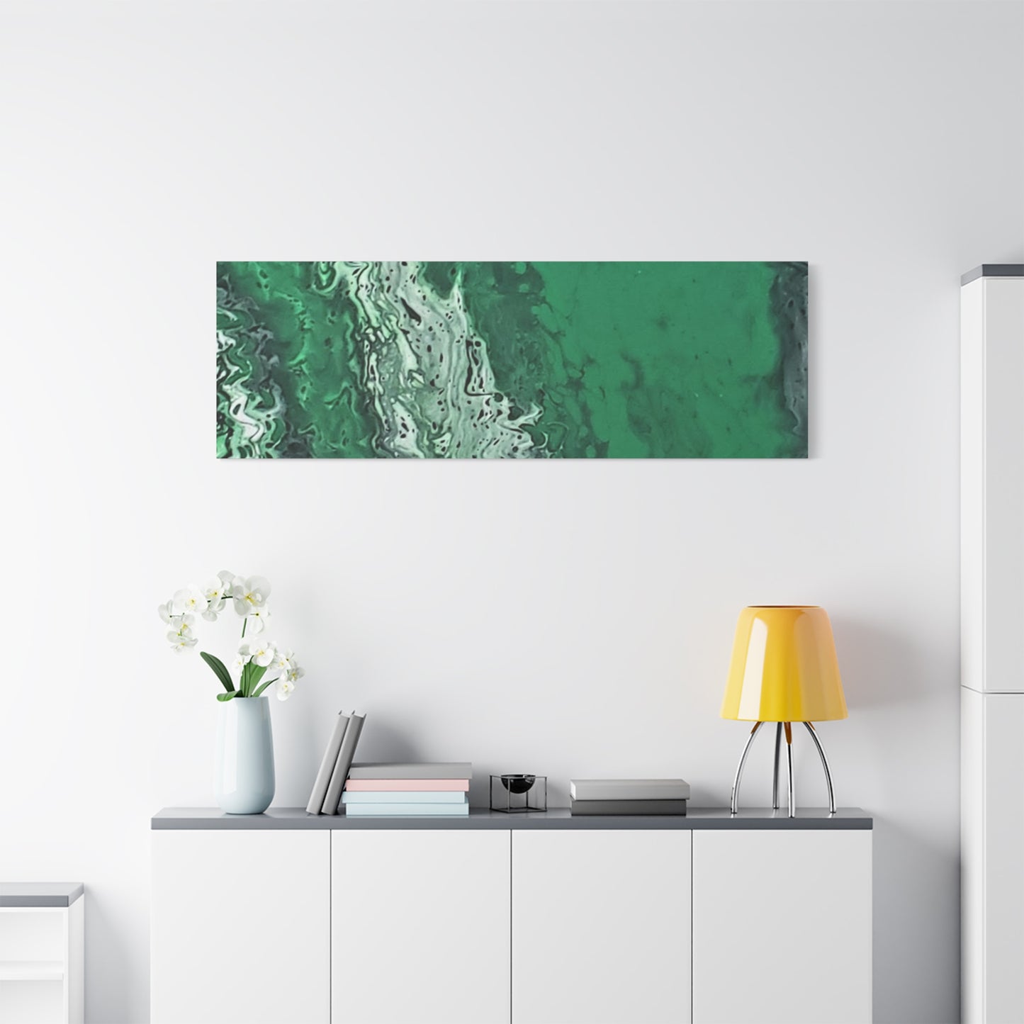 Emerald Wave Abstract Canvas Print — Matte Stretched Wall Art