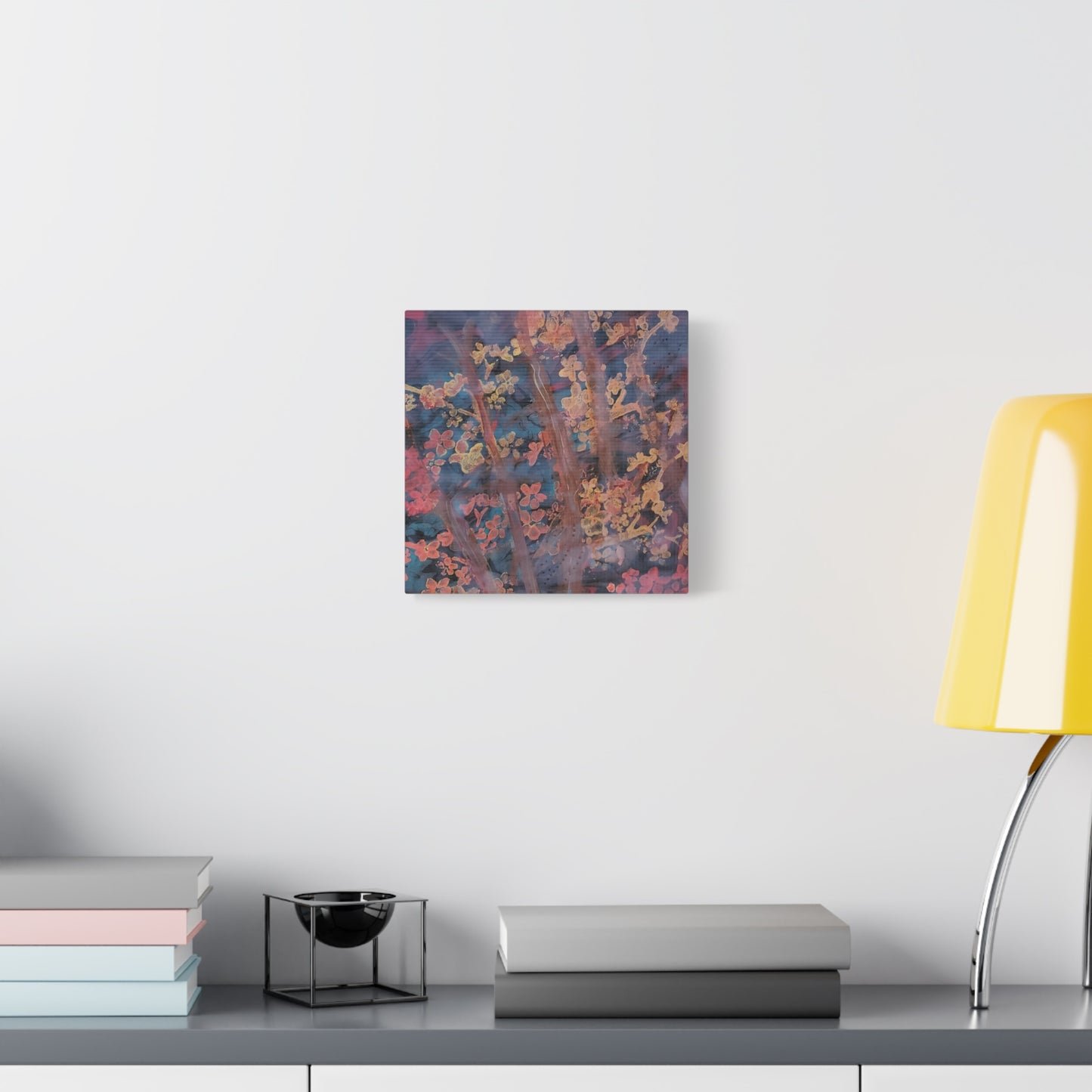 Abstract Floral Canvas Print — Moody Pink & Blue Stretched Wall Art