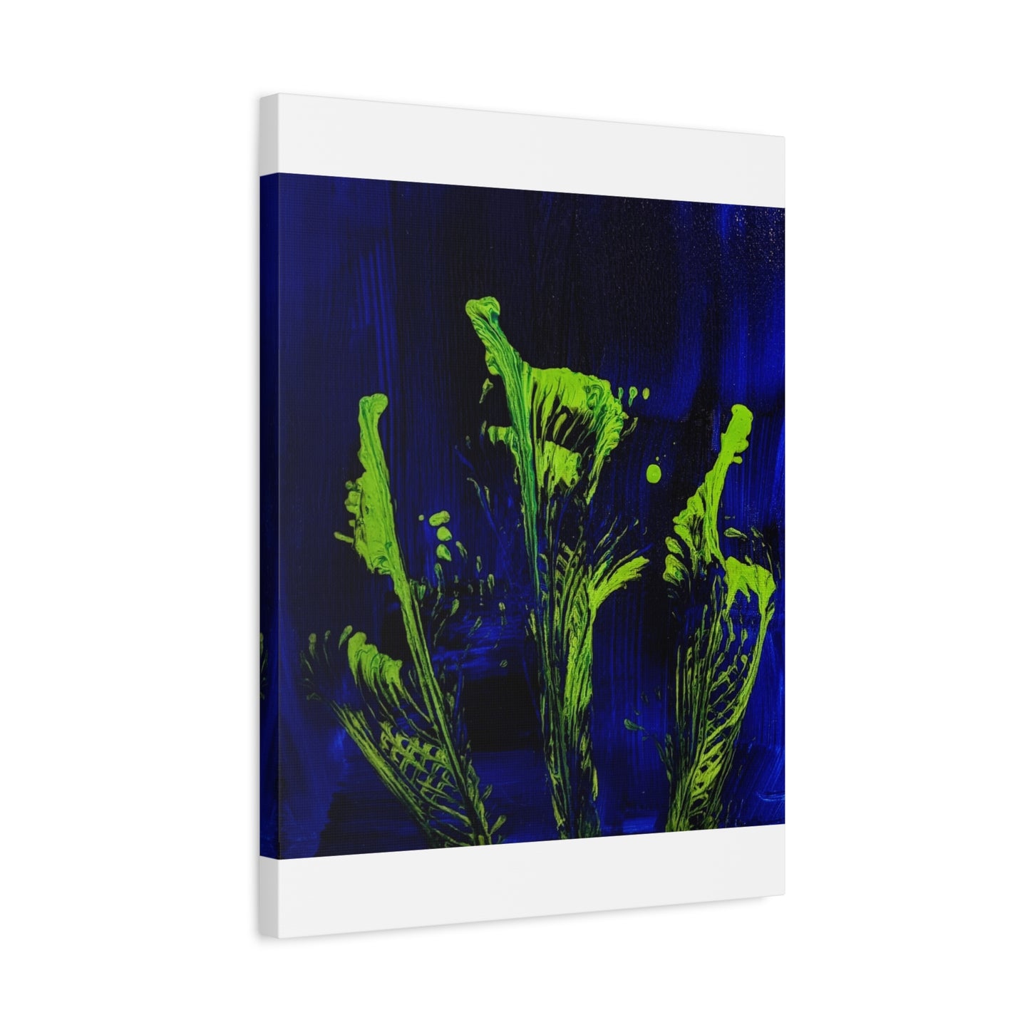 calla_lillies_pt.2 - Neon Floral Abstract Canvas Print — Blue & Lime Stretched Wall Art