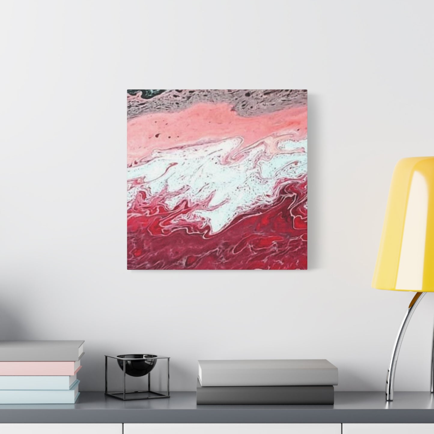 Abstract Pink & Red Fluid Art Canvas — Matte Stretched Wall Art