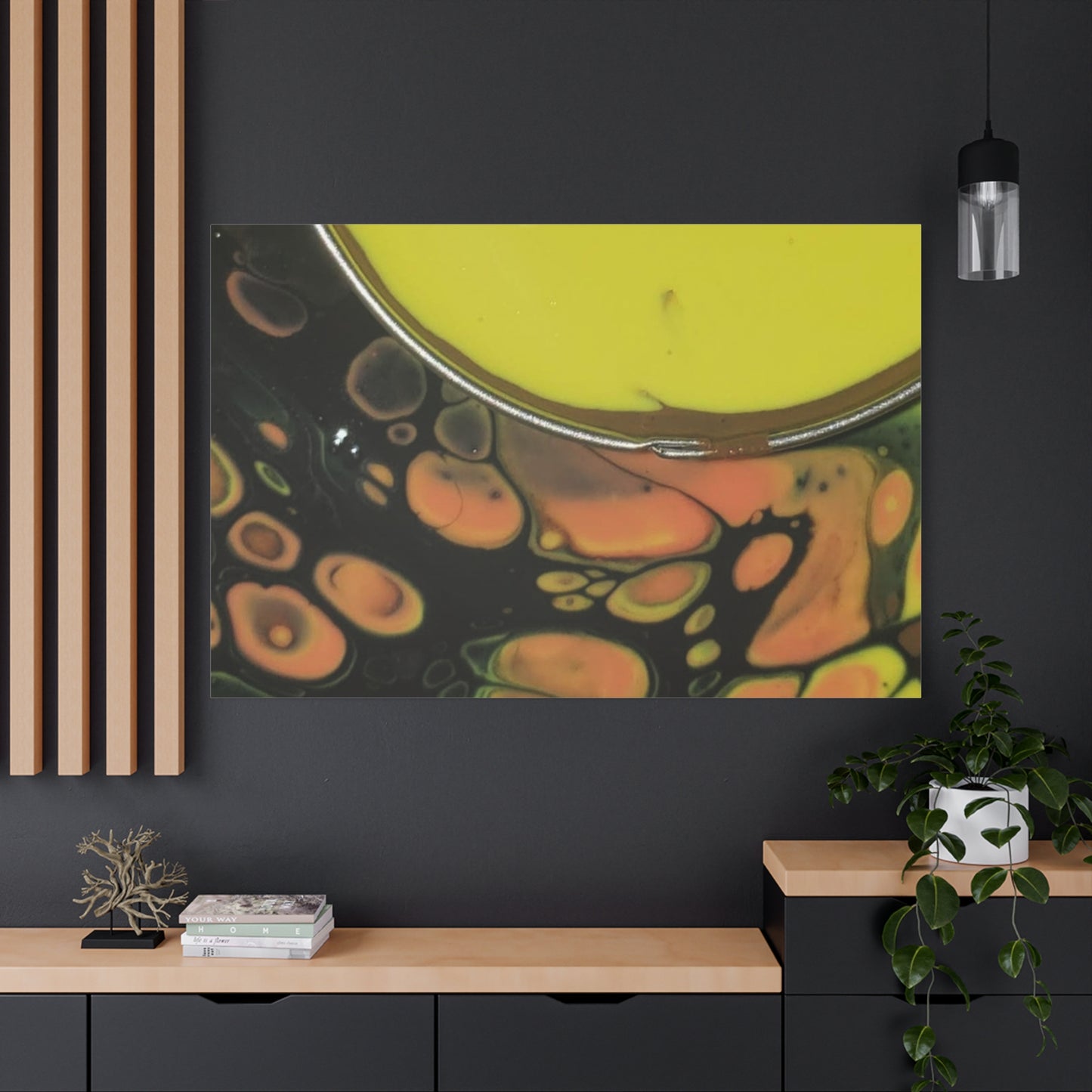 Abstract Fluid Art Canvas Print — Yellow & Black Cell Pour
