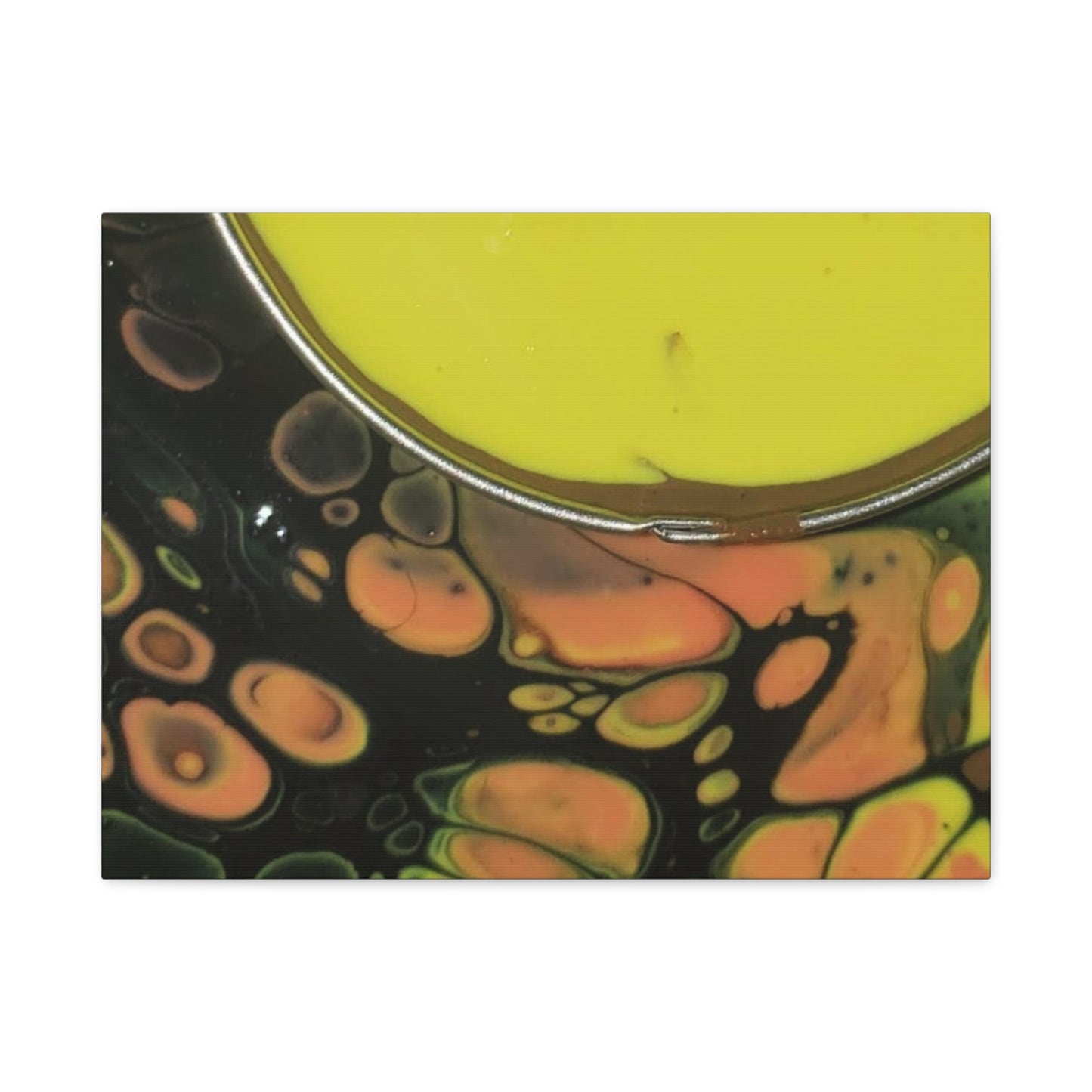 Abstract Fluid Art Canvas Print — Yellow & Black Cell Pour