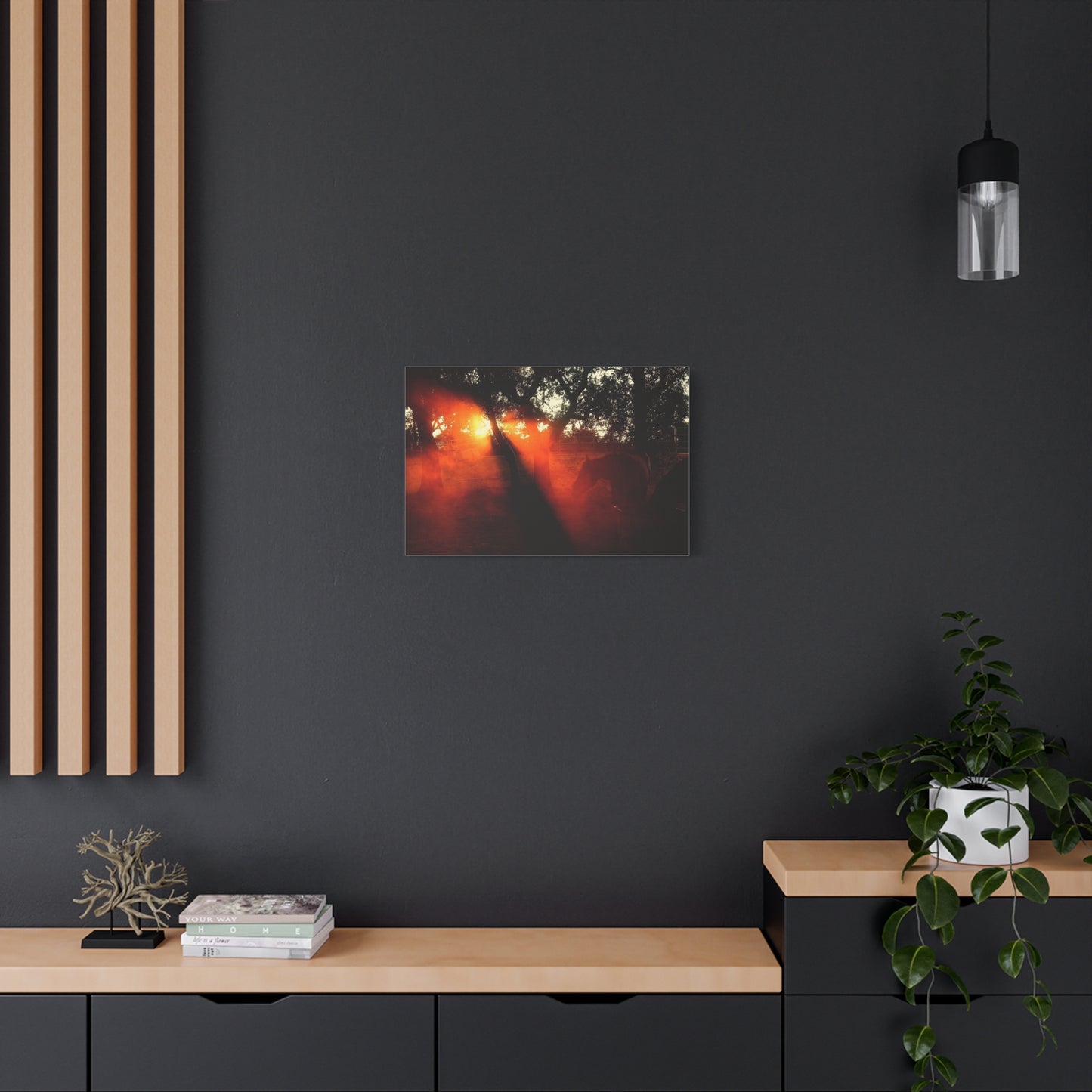 Sunset Forest Matte Canvas Wall Art — Dramatic Orange Light Photography